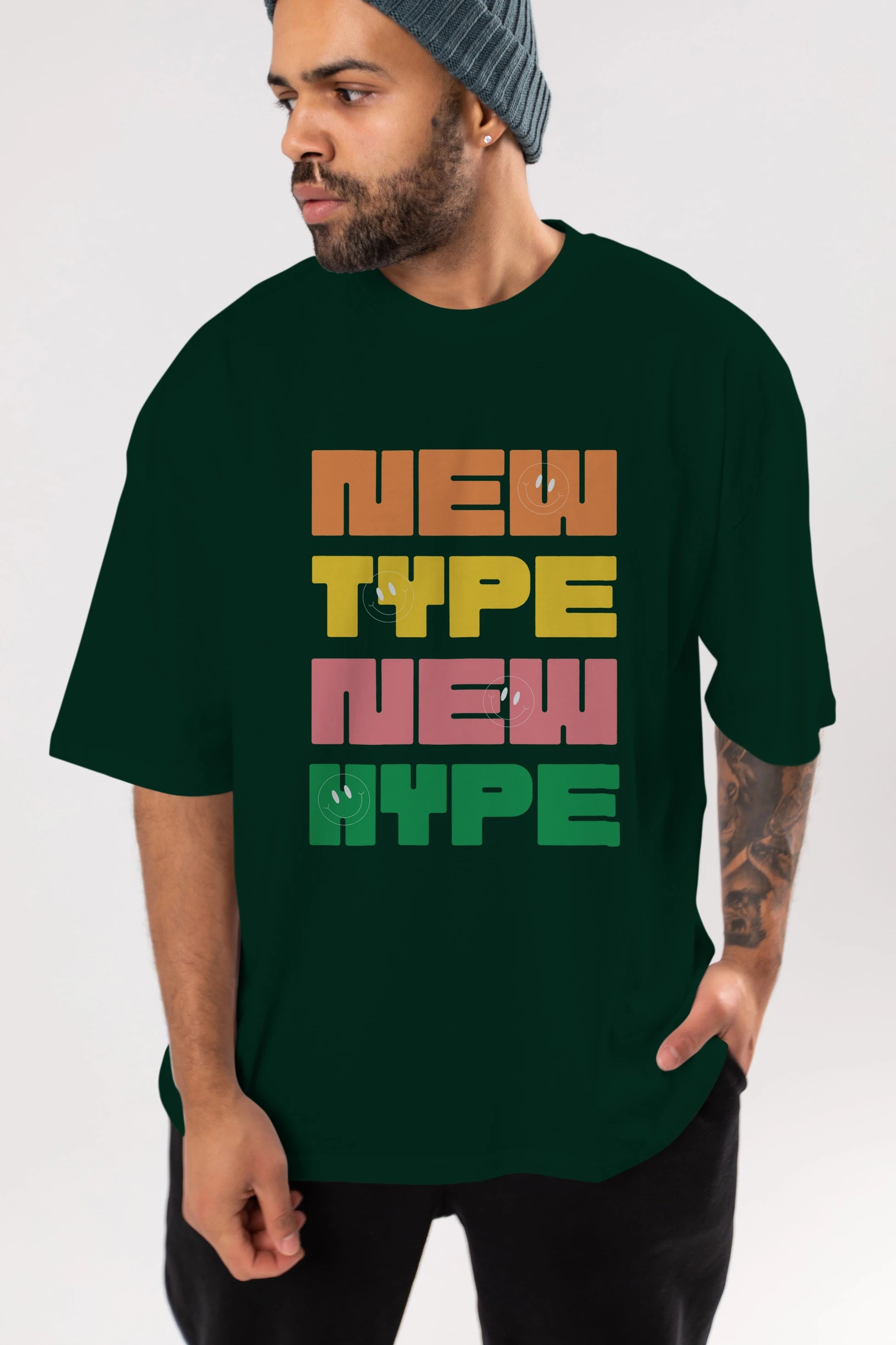 New Type New Hype Yazılı Ön Baskılı Oversize t-shirt Erkek Kadın Unisex