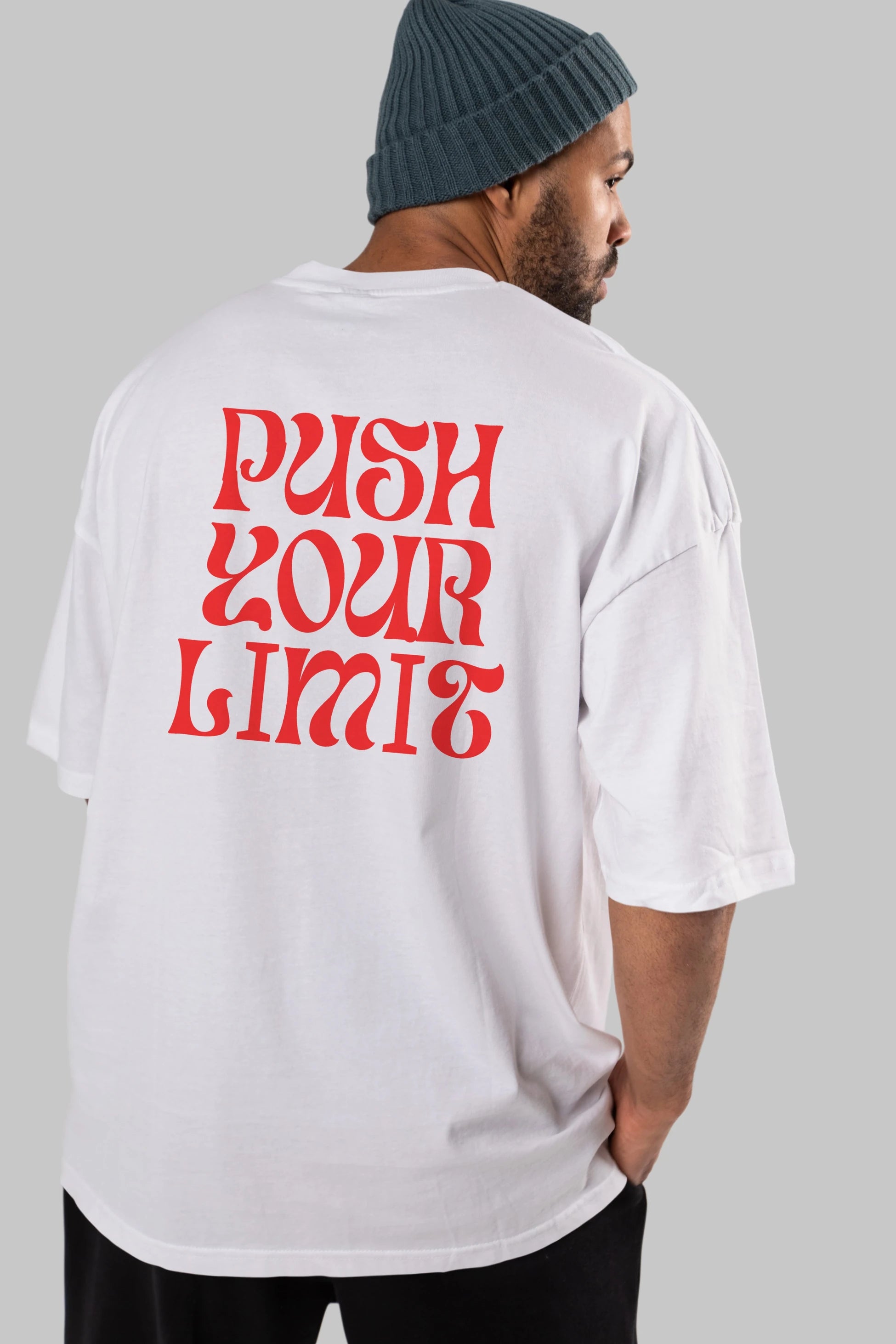 Push Your Limit Yazılı 2 Arka Baskılı Oversize t-shirt Erkek Kadın Unisex