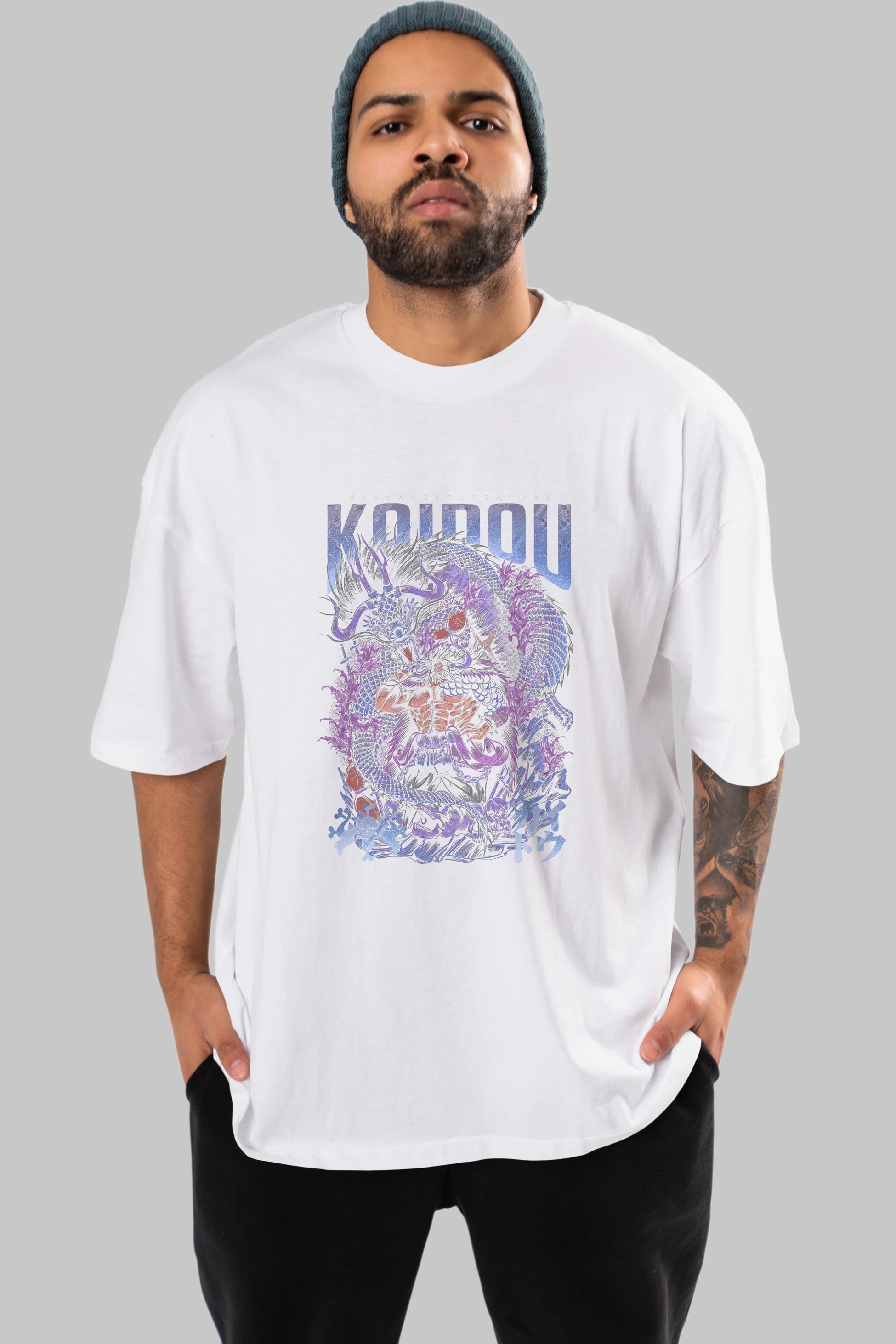 KAIDOU ONE PIECE Anime Ön Baskılı Oversize t-shirt %100 pamuk Erkek Kadın Unisex