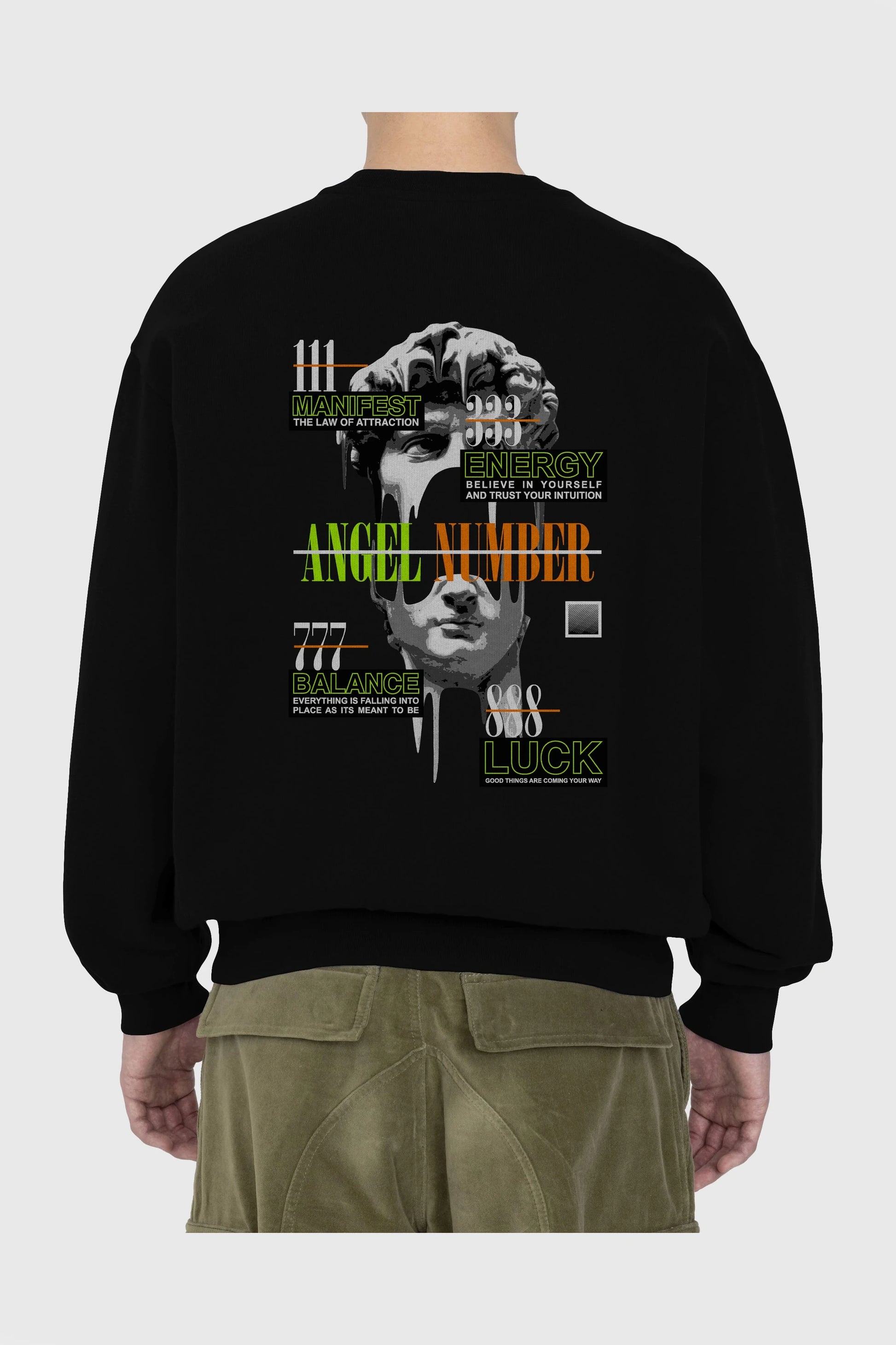 Angel Number Arka Baskılı Oversize Sweatshirt Erkek Kadın Unisex