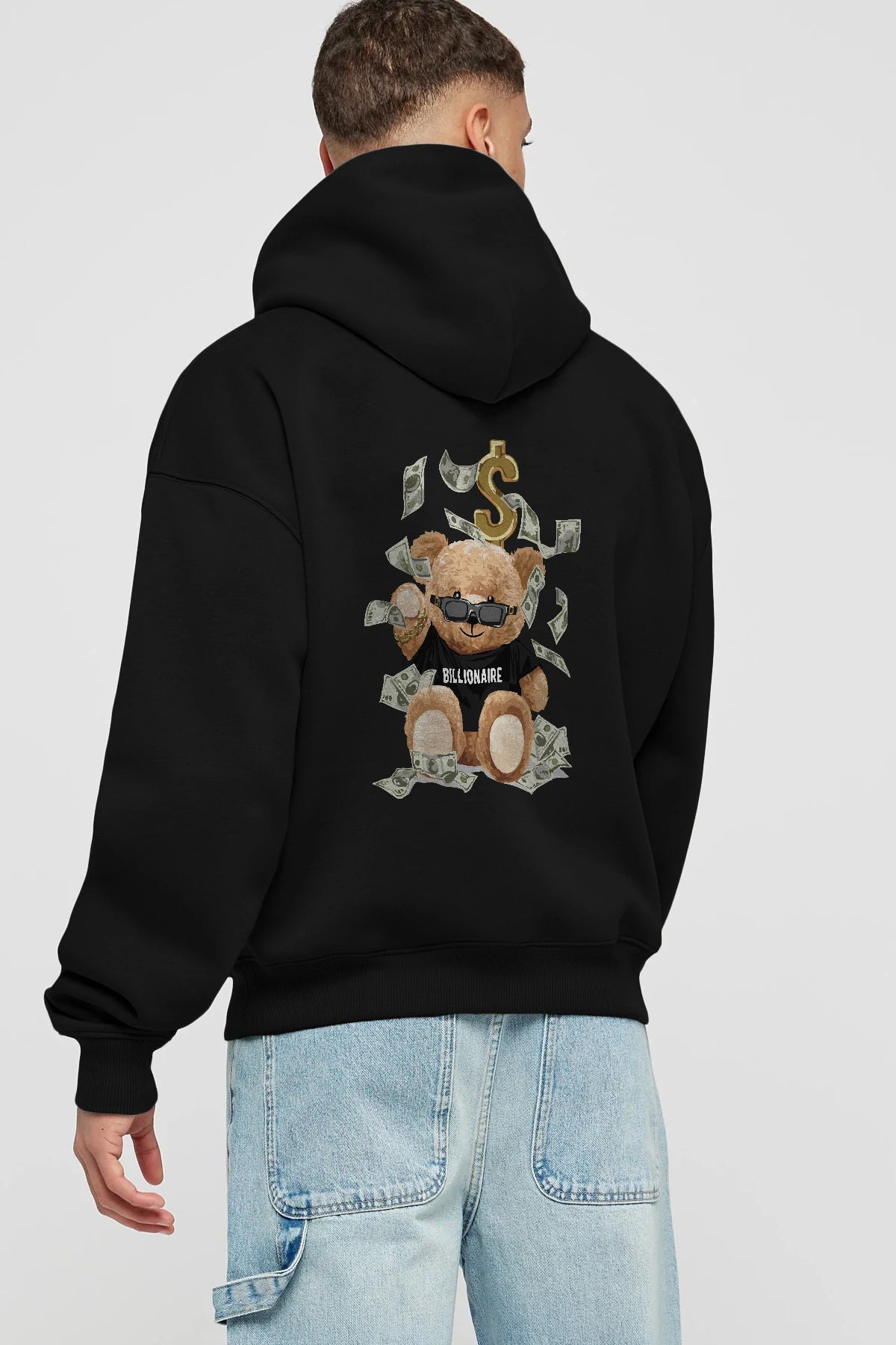 Teddy Bear Billionaire Arka Baskılı Hoodie Oversize Kapüşonlu Sweatshirt Erkek Kadın Unisex