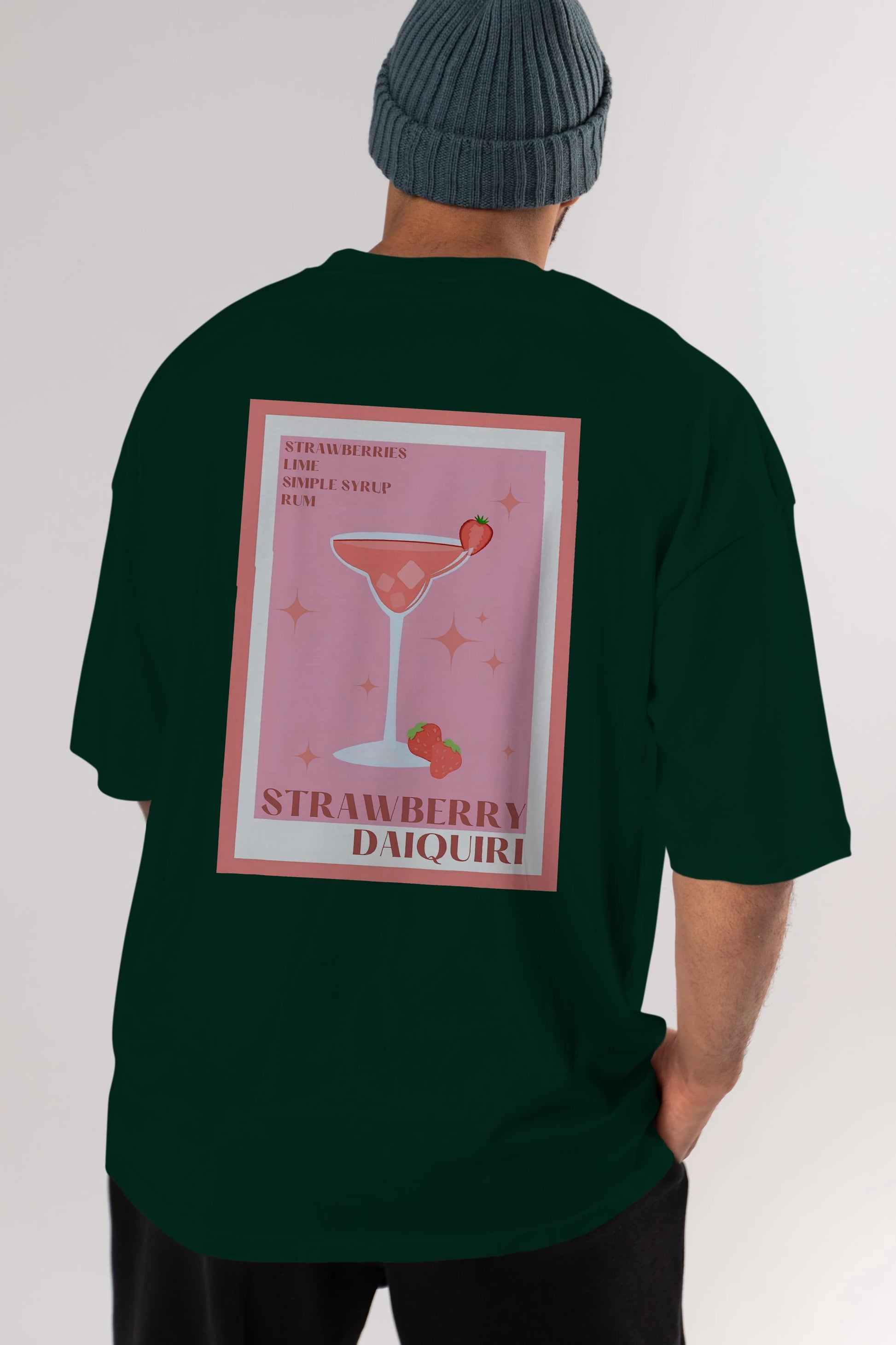 Strawberry Daiquiri Arka Baskılı Oversize t-shirt Erkek Kadın Unisex %100 Pamuk Bisiklet Yaka tişort
