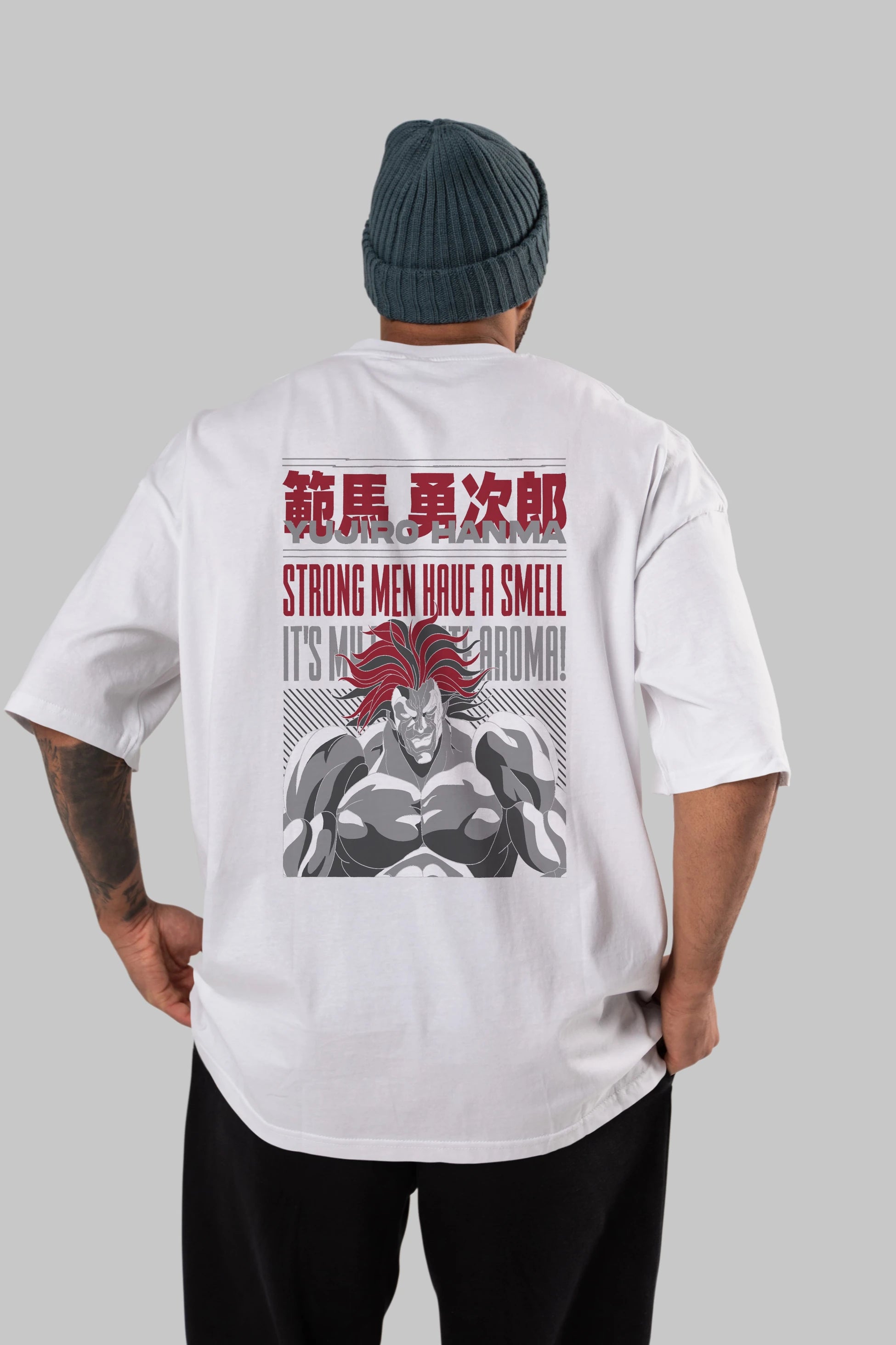 YUJIRO HANMA Anime Arka Baskılı Oversize t-shirt Erkek Kadın Unisex