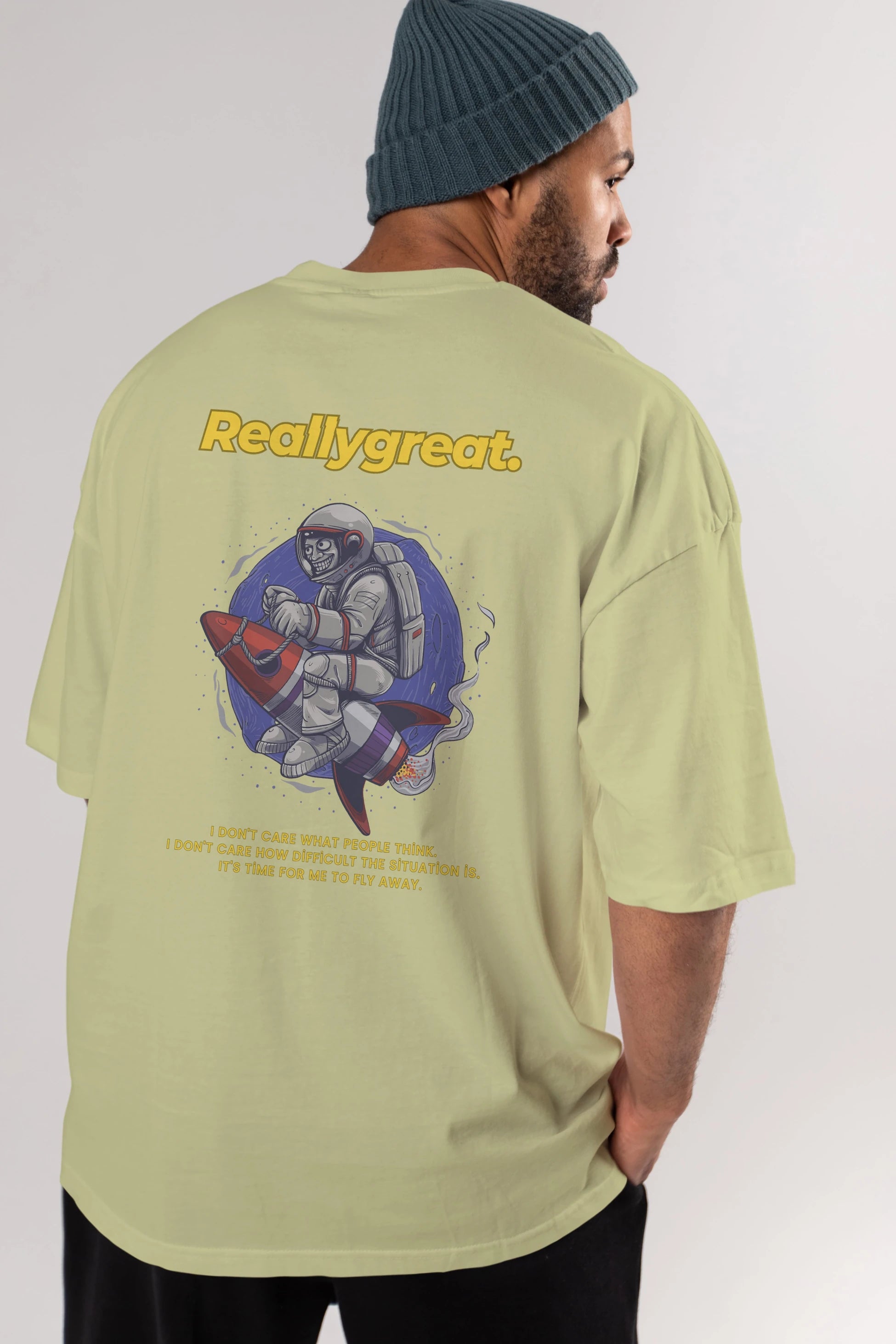 Reallygreat Astronaut Arka Baskılı Oversize t-shirt Erkek Kadın Unisex