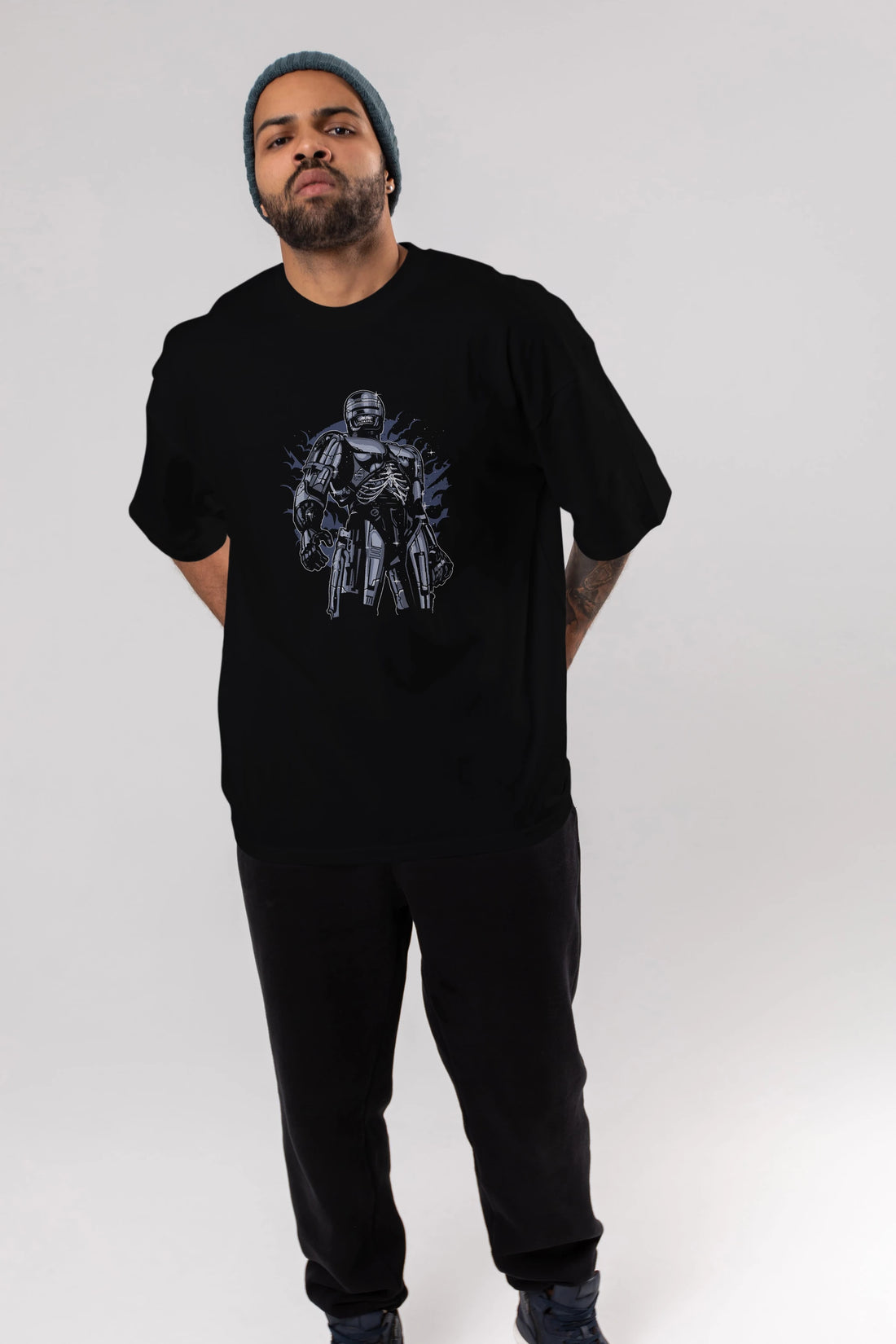 Roboskull Ön Baskılı Oversize t-shirt Erkek Kadın Unisex %100 Pamuk tişort