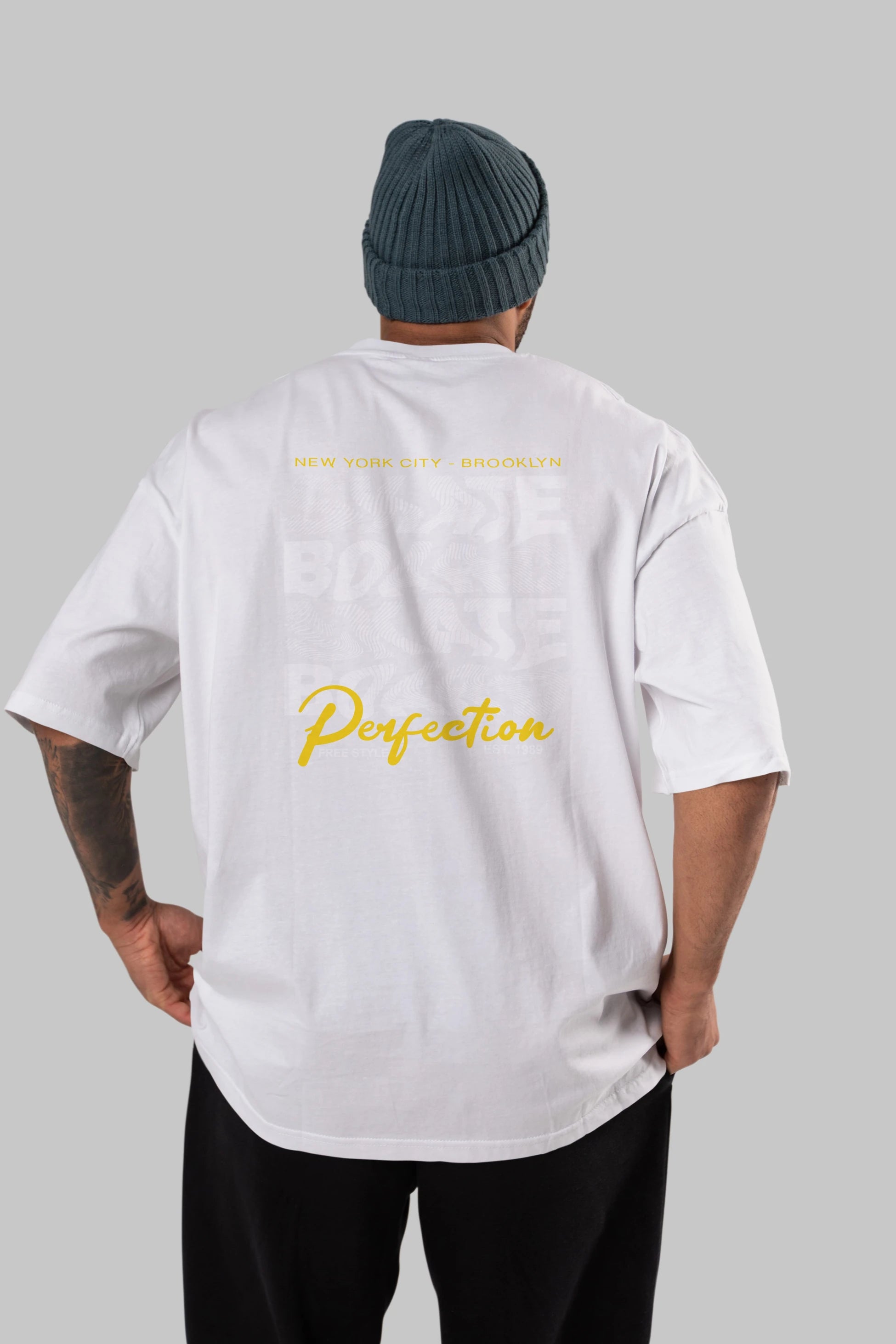 New York City and Brooklyn Arka Baskılı Oversize t-shirt Erkek Kadın Unisex