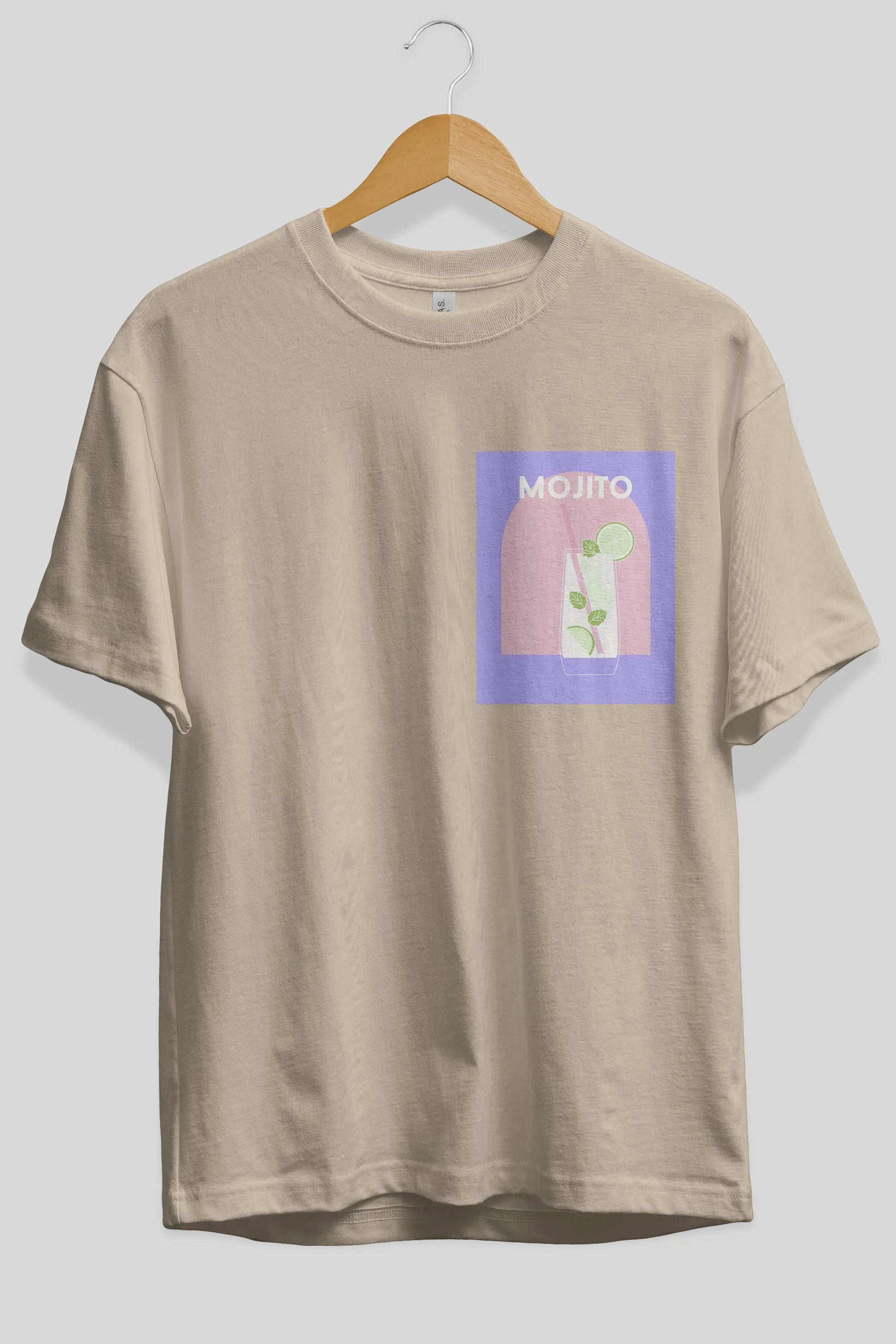 Mojito 2 Ön Sol Baskılı Oversize t-shirt Erkek Kadın Unisex %100 Pamuk Bisiklet Yaka tişort
