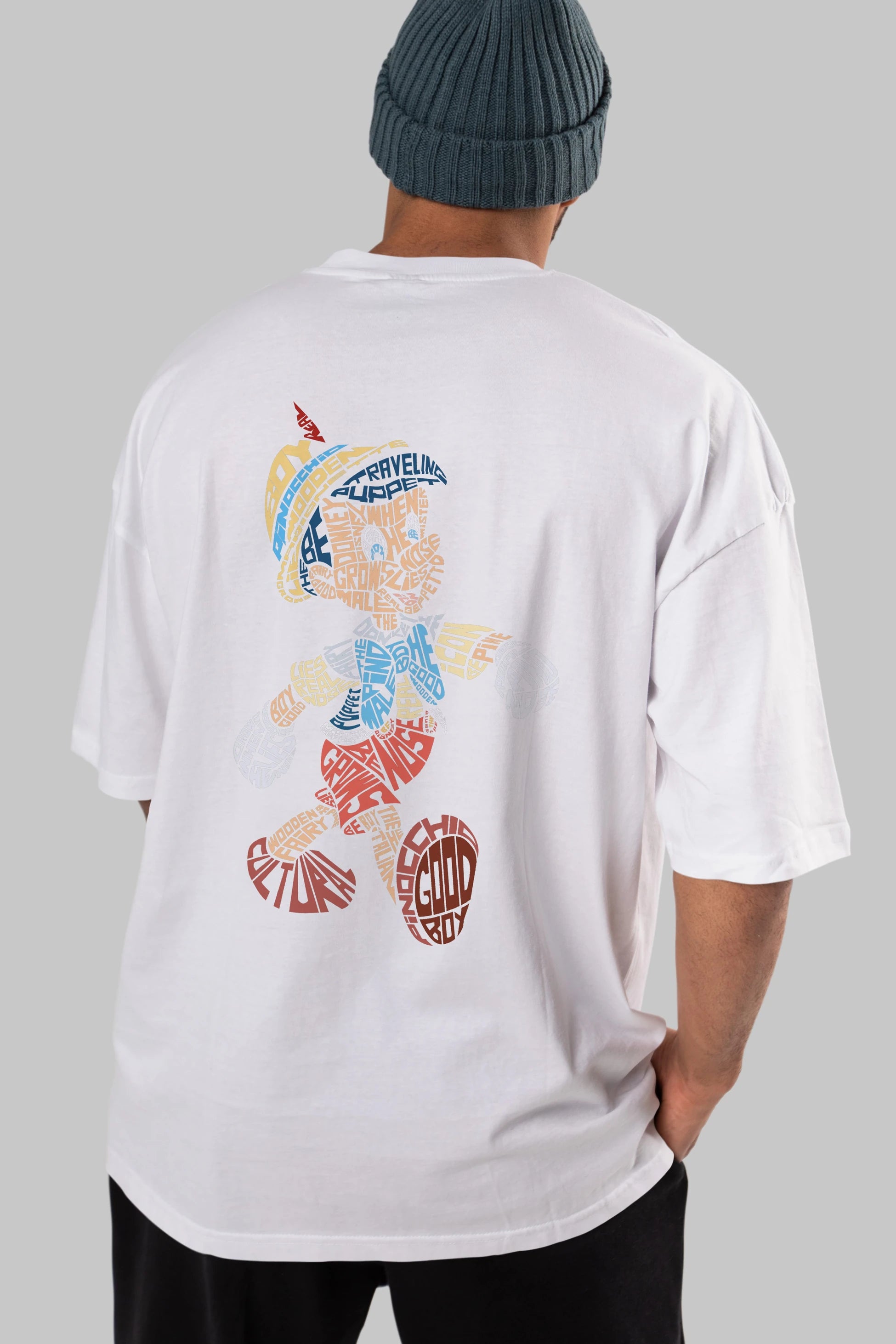 Pinokio Arka Baskılı Oversize t-shirt %100 pamuk Erkek Kadın Unisex