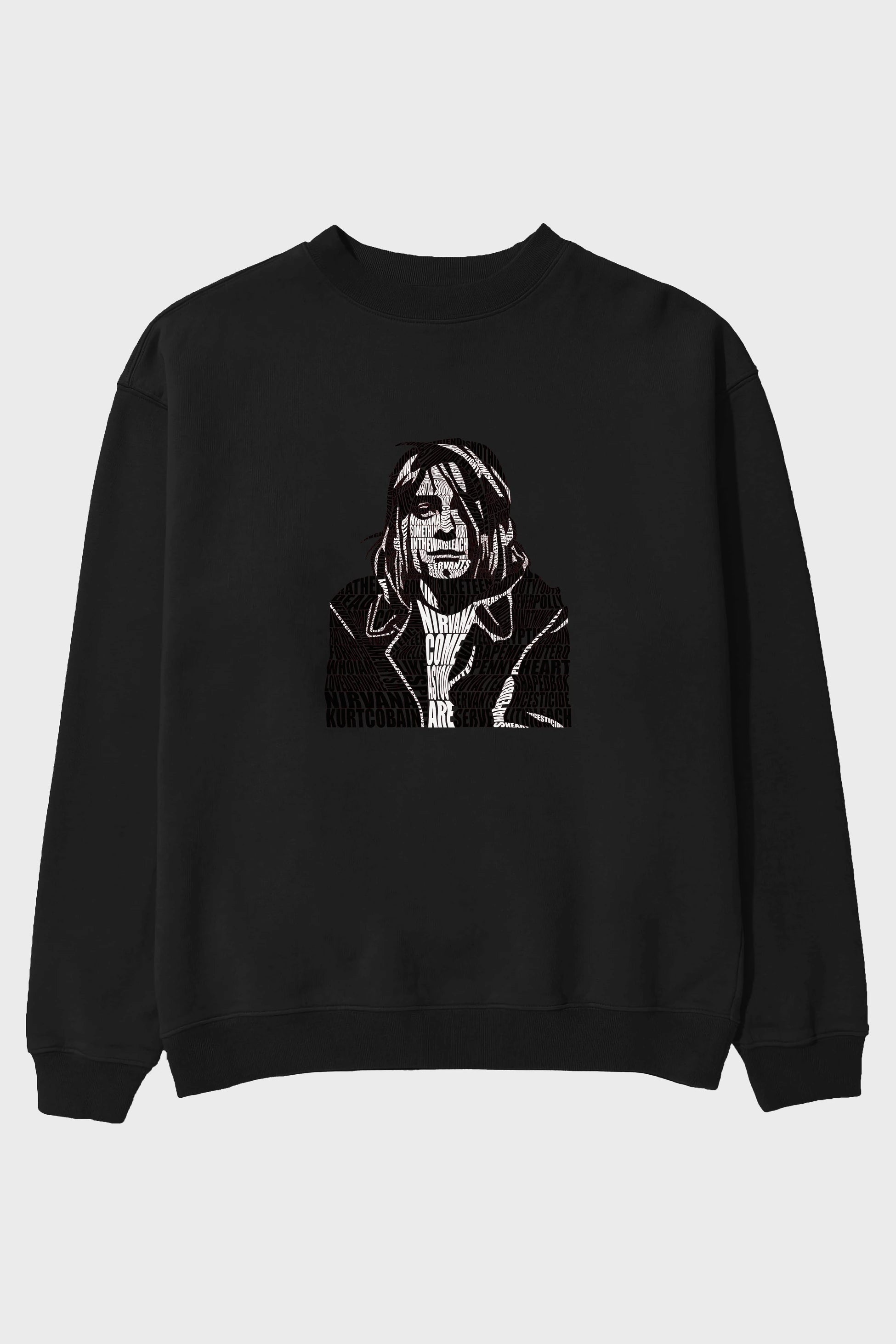 Kurt Cobain Calligram Ön Baskılı Oversize Sweatshirt Erkek Kadın Unisex