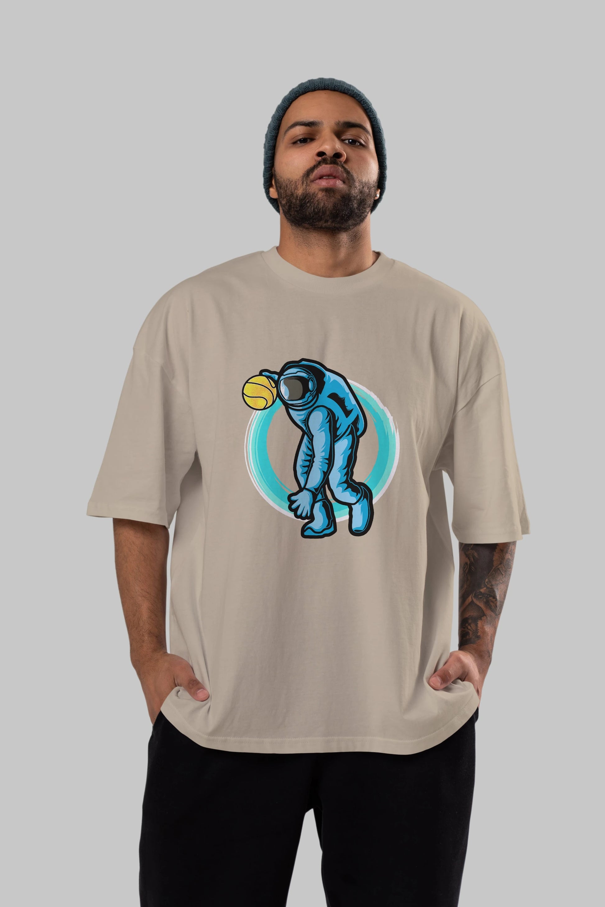 Astronaut Dribble Ön Baskılı Oversize t-shirt Erkek Kadın Unisex