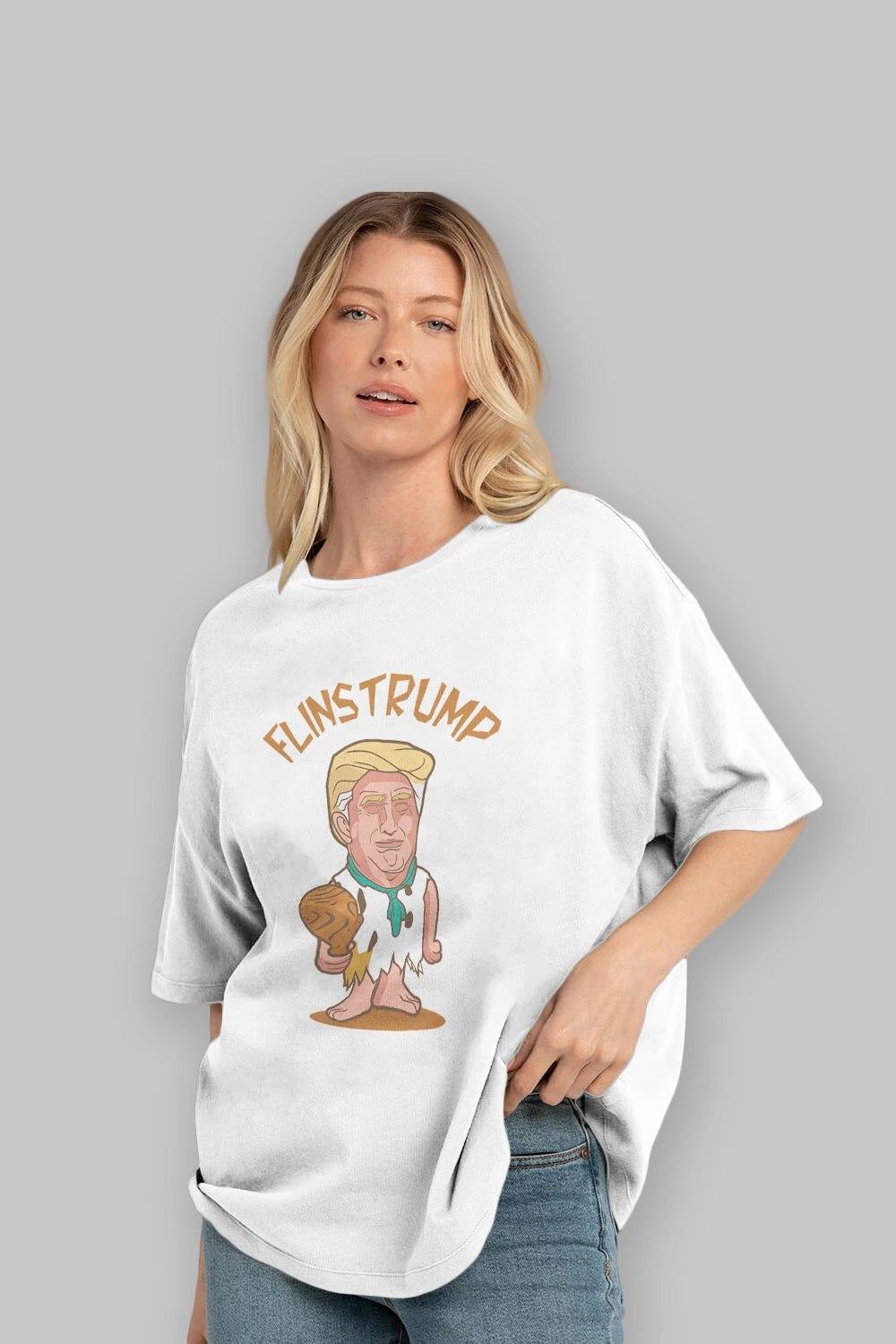 Flinstrump Ön Baskılı Oversize t-shirt Erkek Kadın Unisex %100 Pamuk tişort