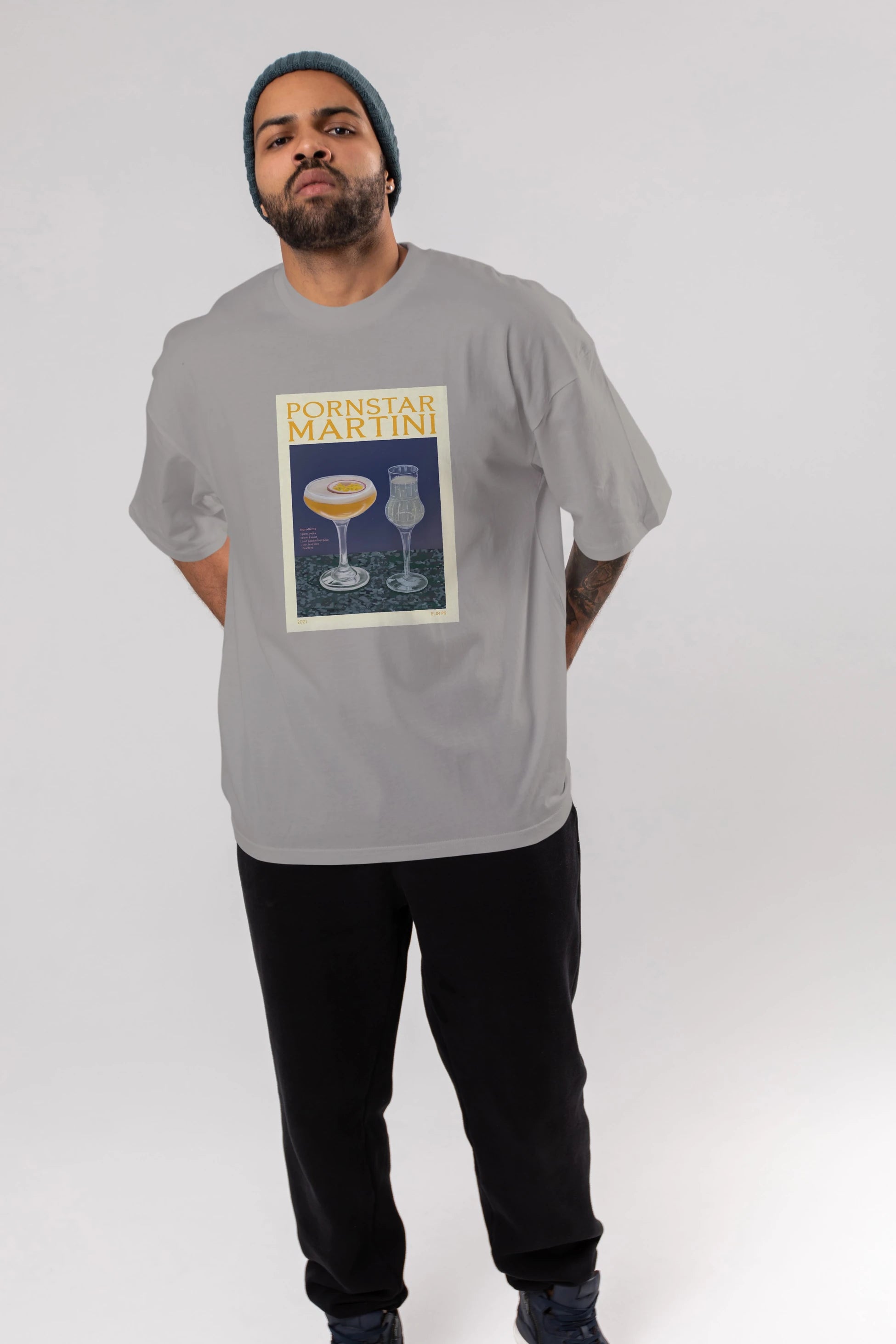 P.rnstar Martini Ön Baskılı Oversize t-shirt Erkek Kadın Unisex %100 Pamuk Bisiklet Yaka tişort