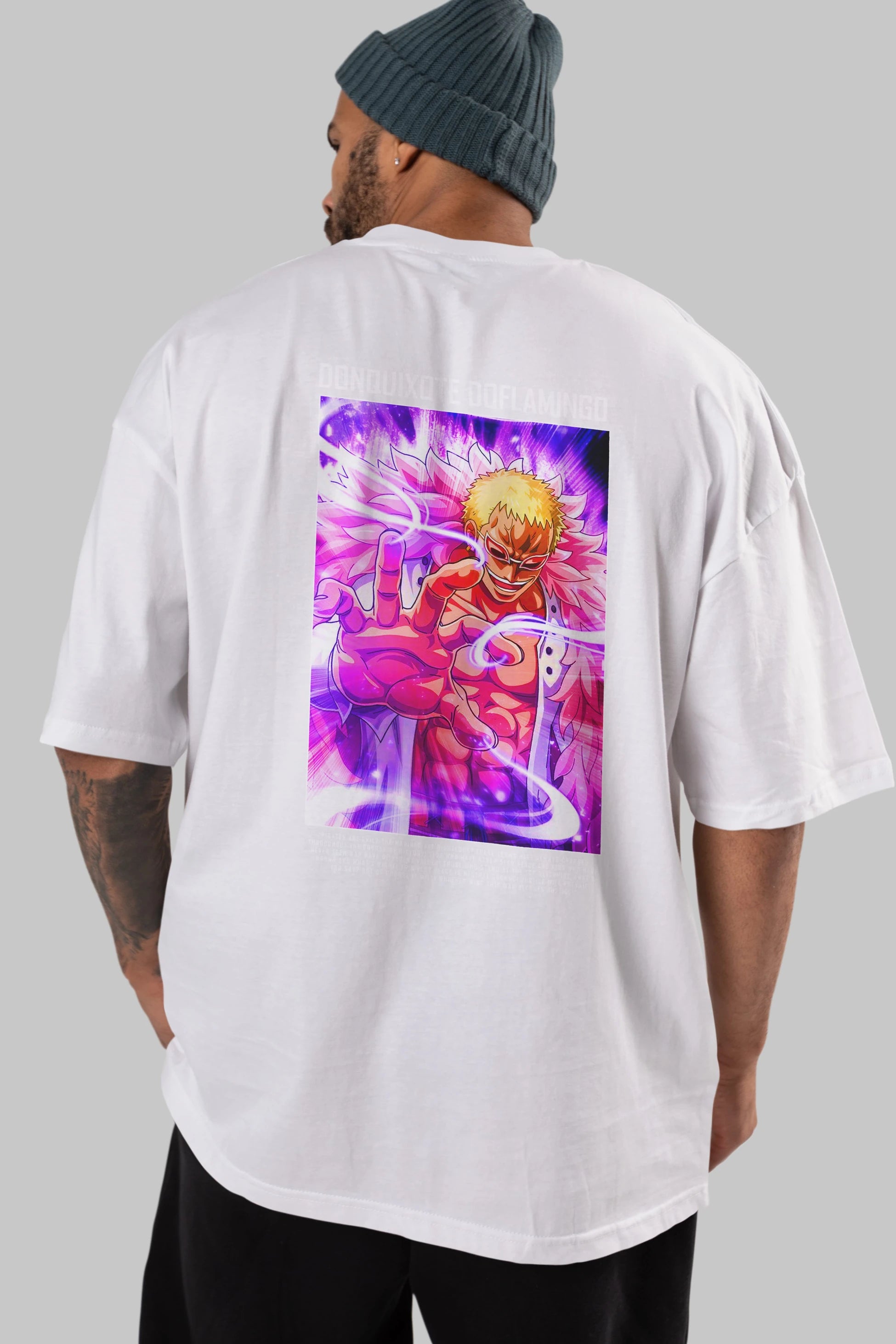 Doflamingo Anime Arka Baskılı Oversize t-shirt Erkek Kadın Unisex %100 pamuk tişort