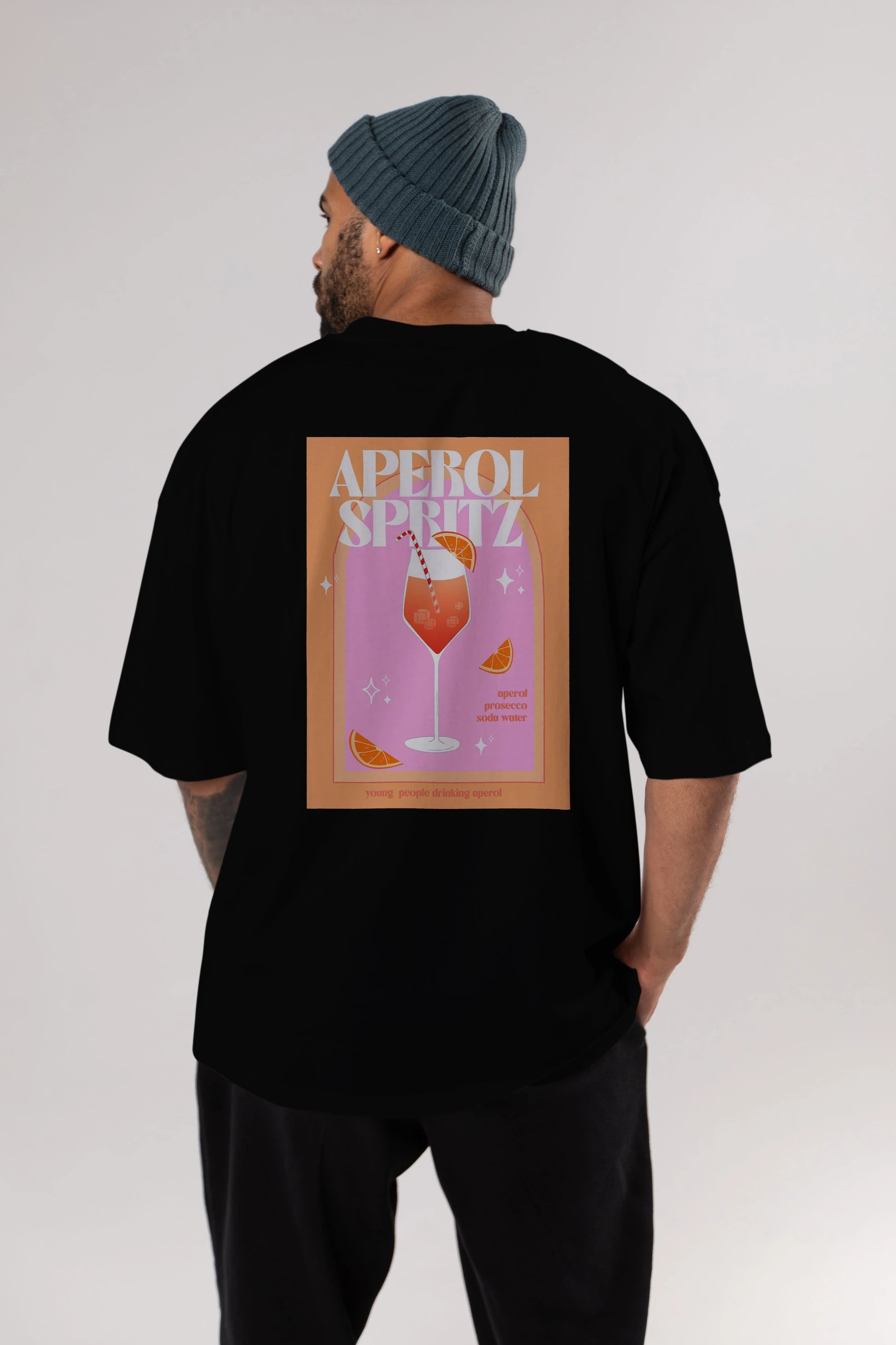 Aperol Spritz 2 Arka Baskılı Oversize t-shirt Erkek Kadın Unisex %100 Pamuk Bisiklet Yaka tişort