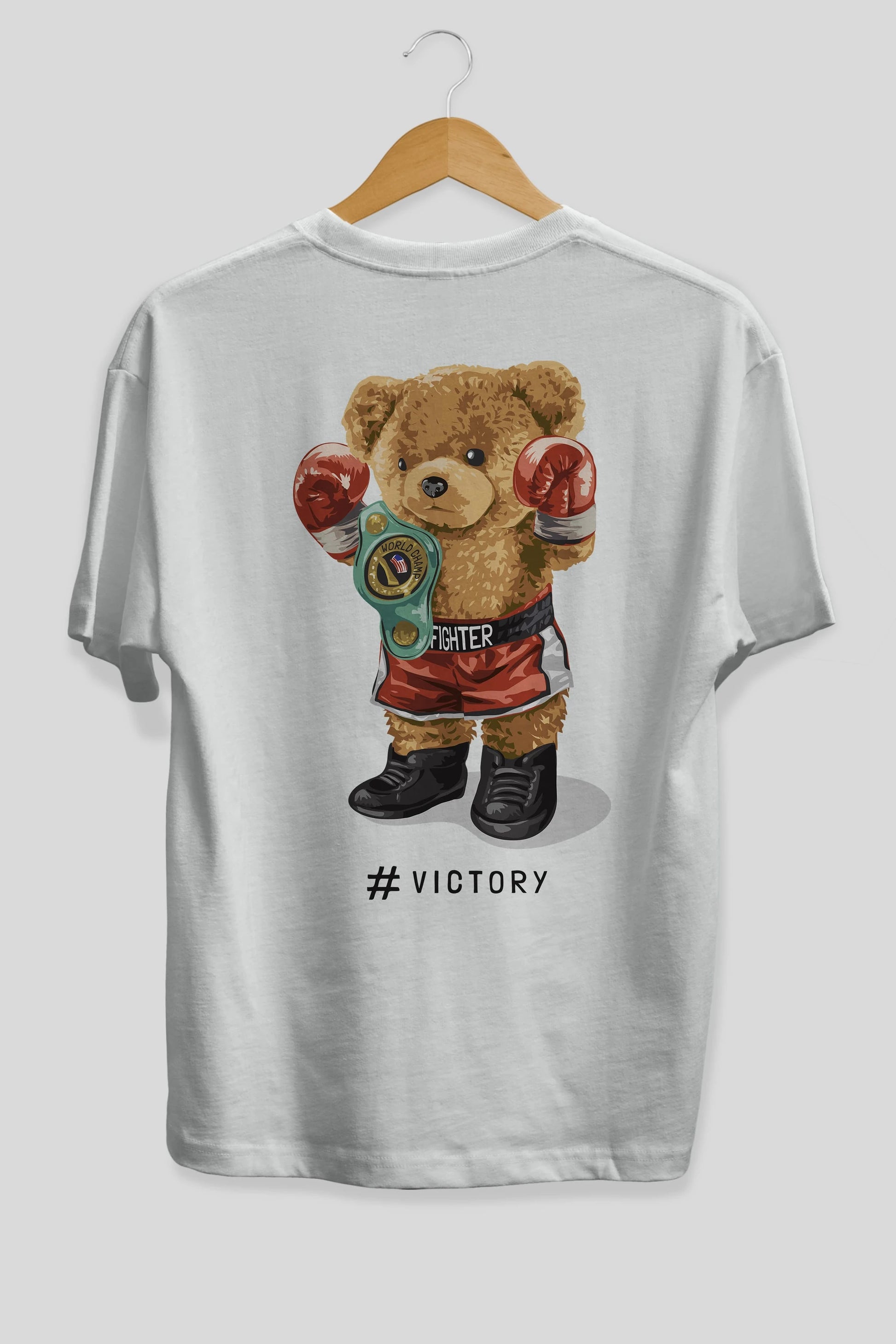 Teddy Bear Victory Arka Baskılı Oversize t-shirt Erkek Kadın Unisex %100 Pamuk