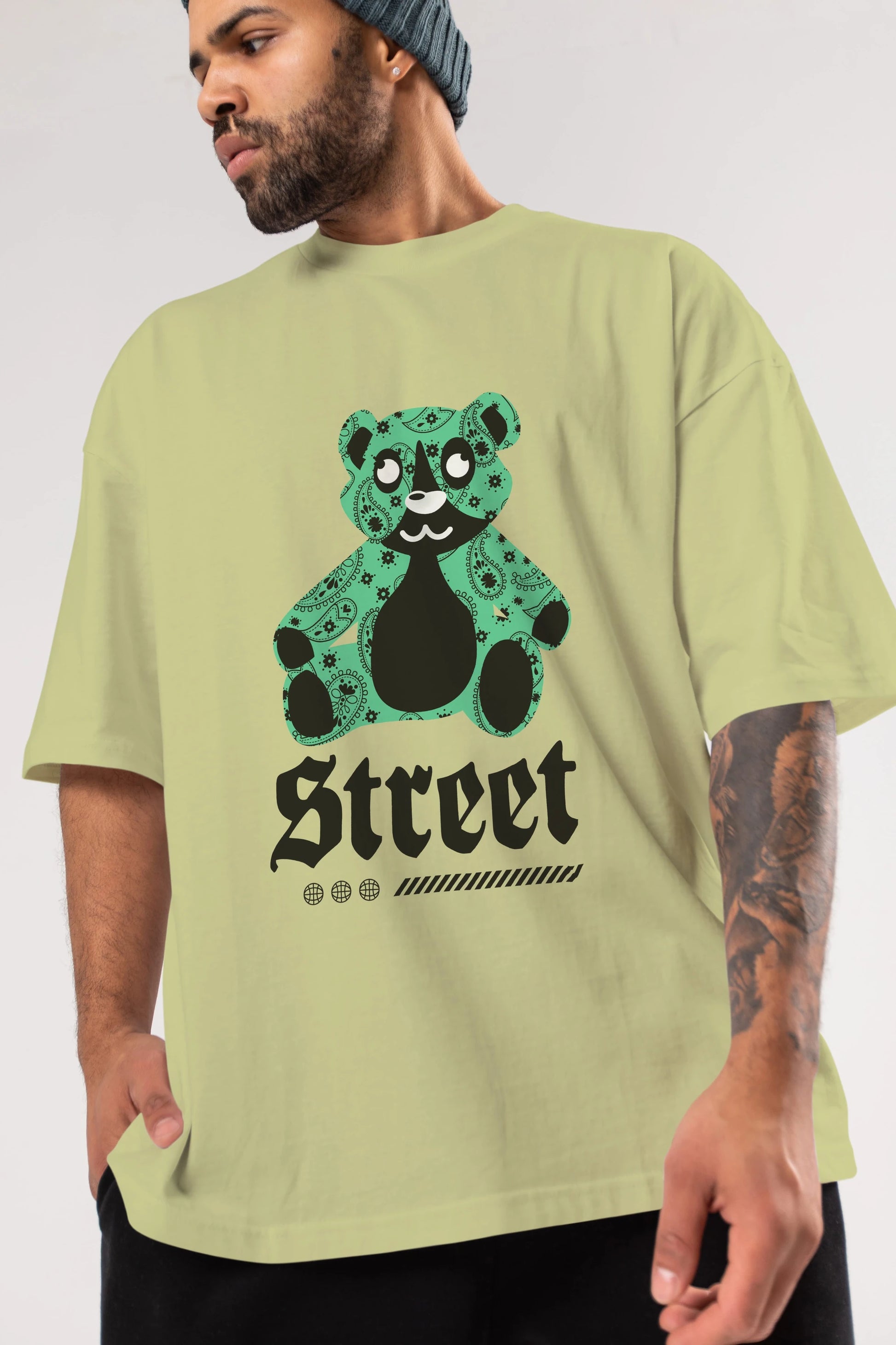 Street Bear Ön Baskılı Oversize t-shirt Erkek Kadın Unisex
