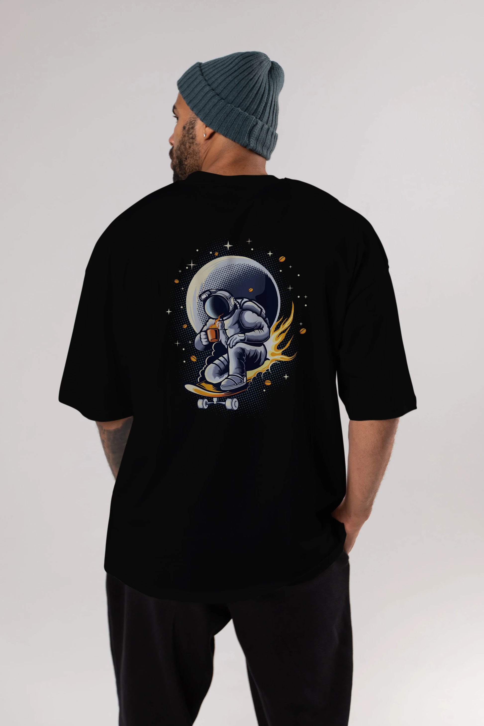 Astro Coffee Addict Arka Baskılı Oversize t-shirt Erkek Kadın Unisex