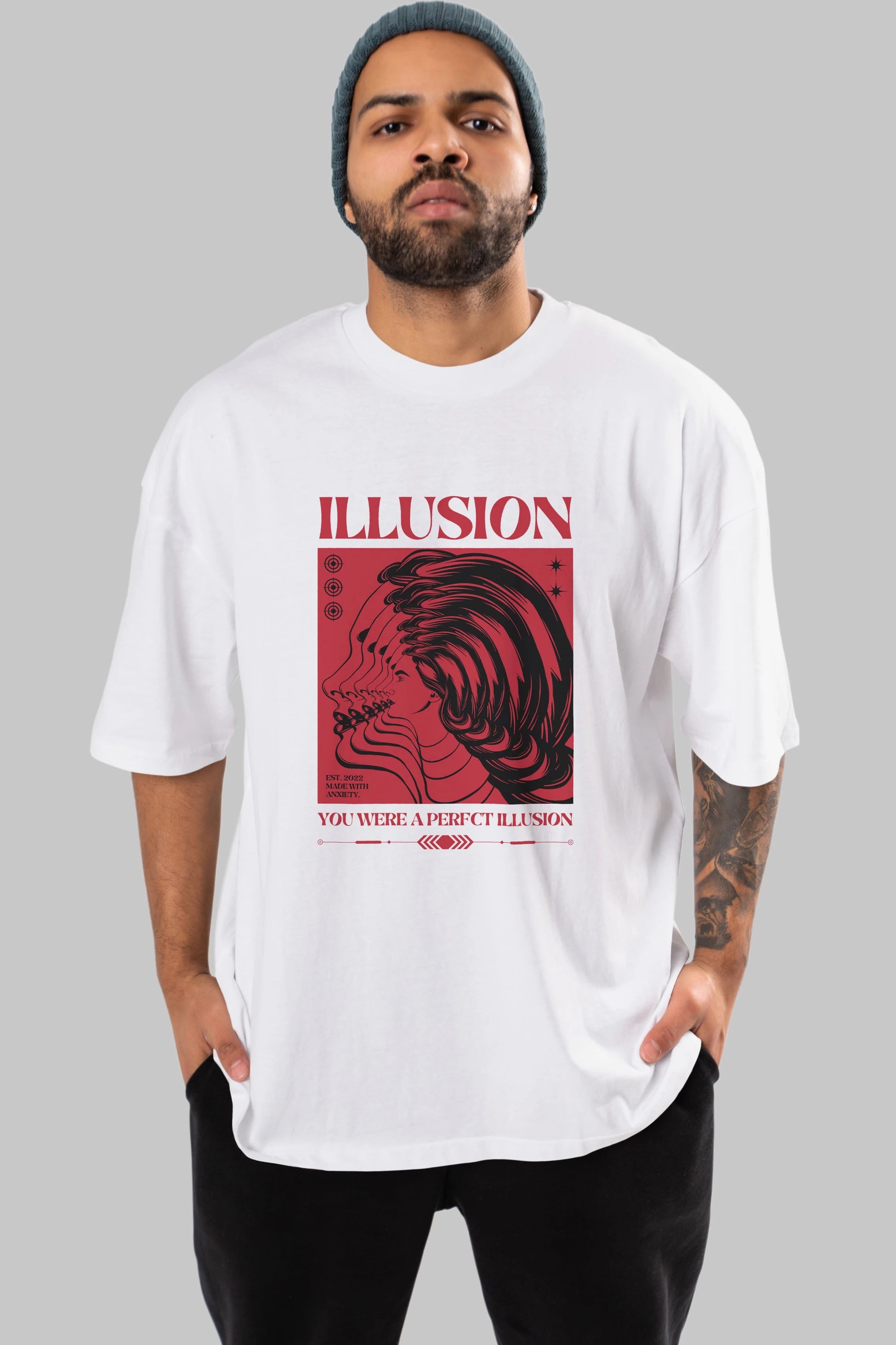 Illusion Streetwear Ön Baskılı Oversize t-shirt Erkek Kadın Unisex