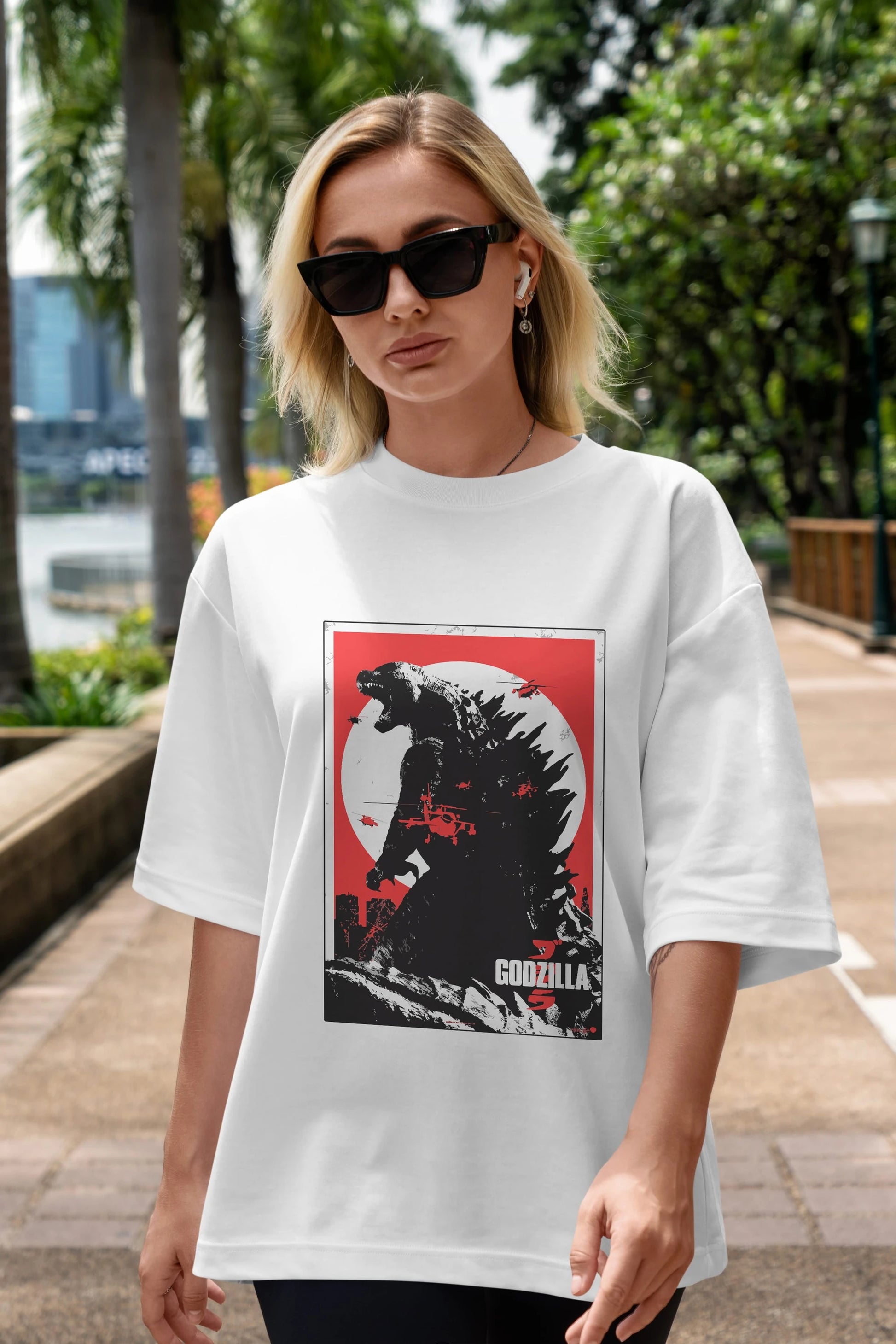 Godzilla (2) Ön Baskılı Oversize t-shirt Erkek Kadın Unisex %100 Pamuk Bisiklet Yaka tişort