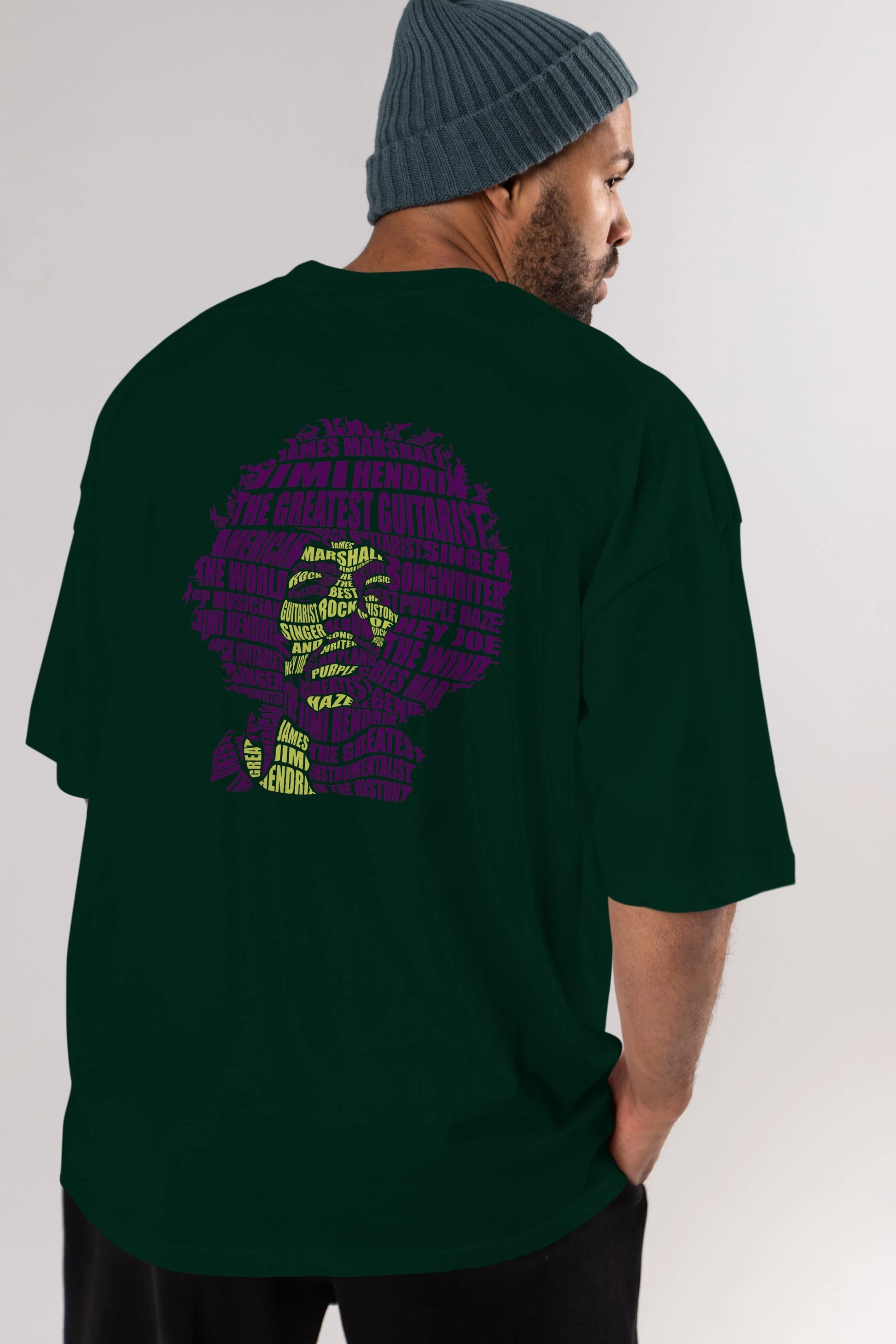 Jimmy Hendrix Calligram Arka Baskılı Oversize t-shirt %100 pamuk Erkek Kadın Unisex