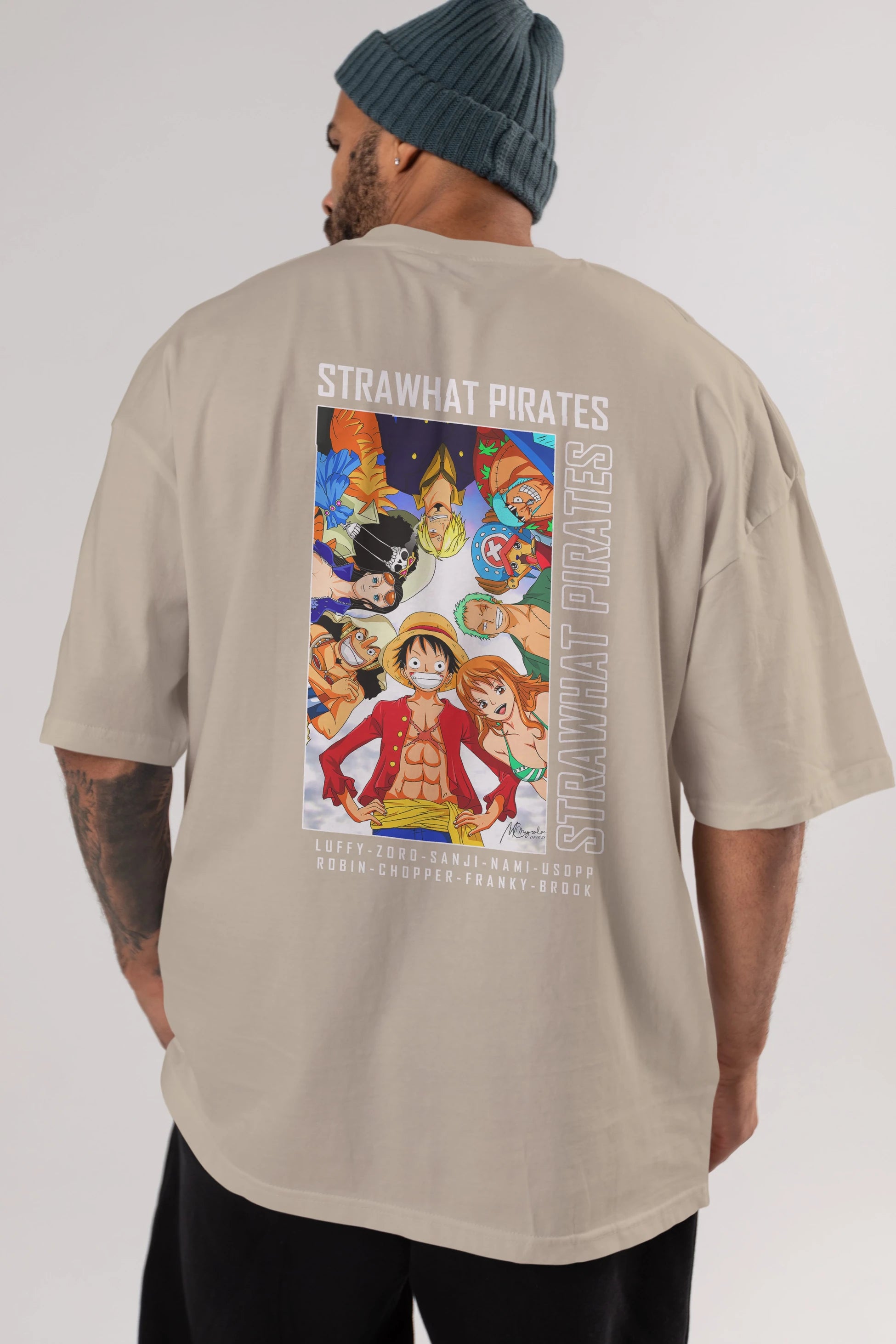 Luffy Strahwat Anime Arka Baskılı Oversize t-shirt Erkek Kadın Unisex %100 pamuk tişort