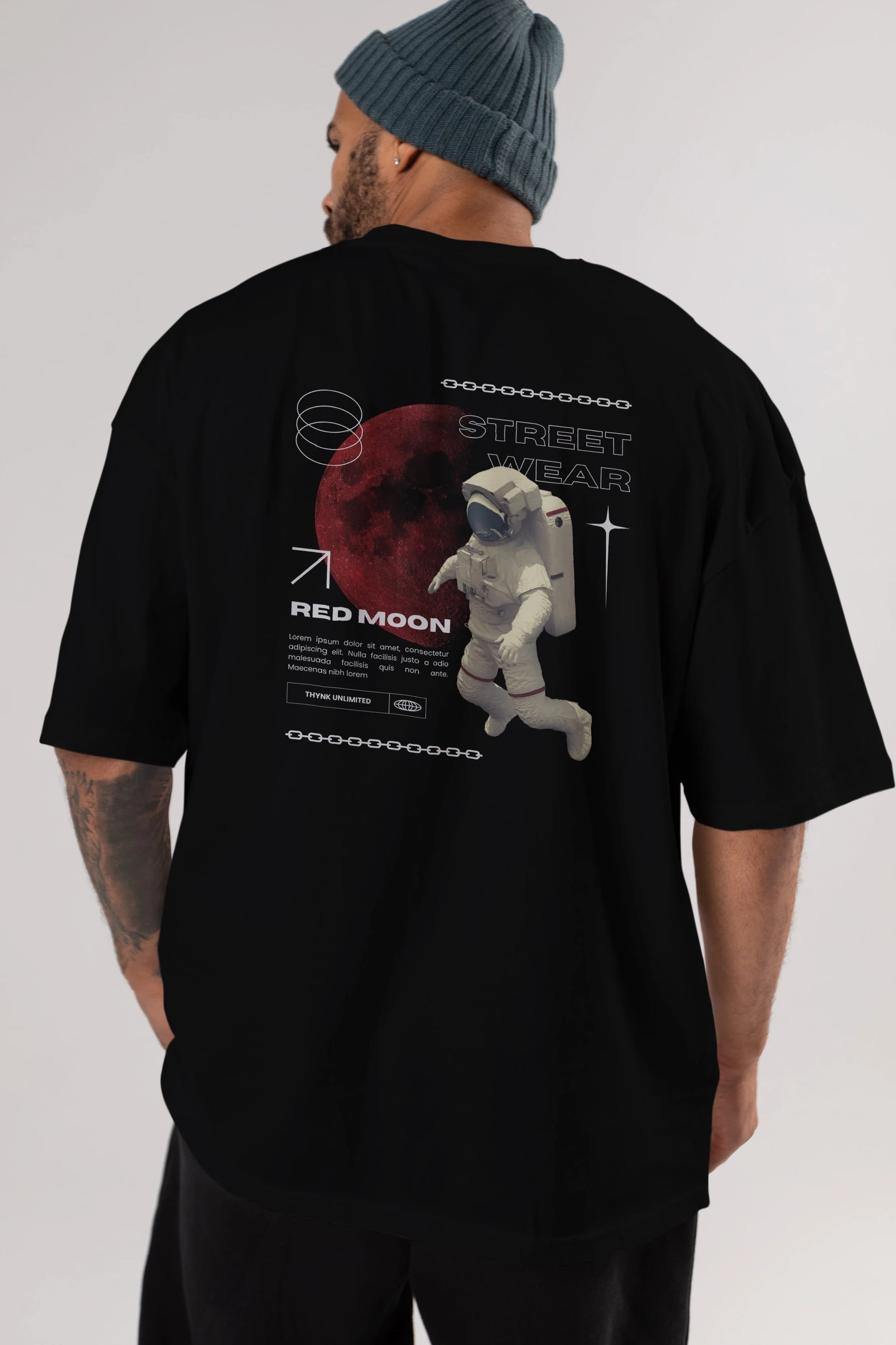 Red Moon Streetwear Arka Baskılı Oversize t-shirt Erkek Kadın Unisex