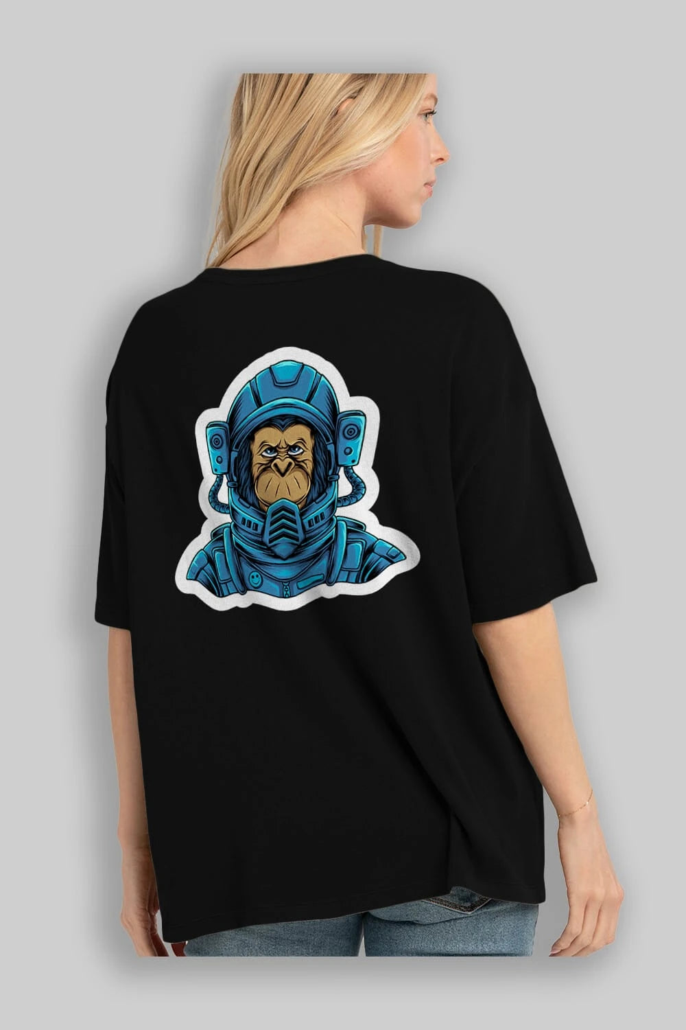 Astromonkey Sticker Arka Baskılı Oversize t-shirt Erkek Kadın Unisex