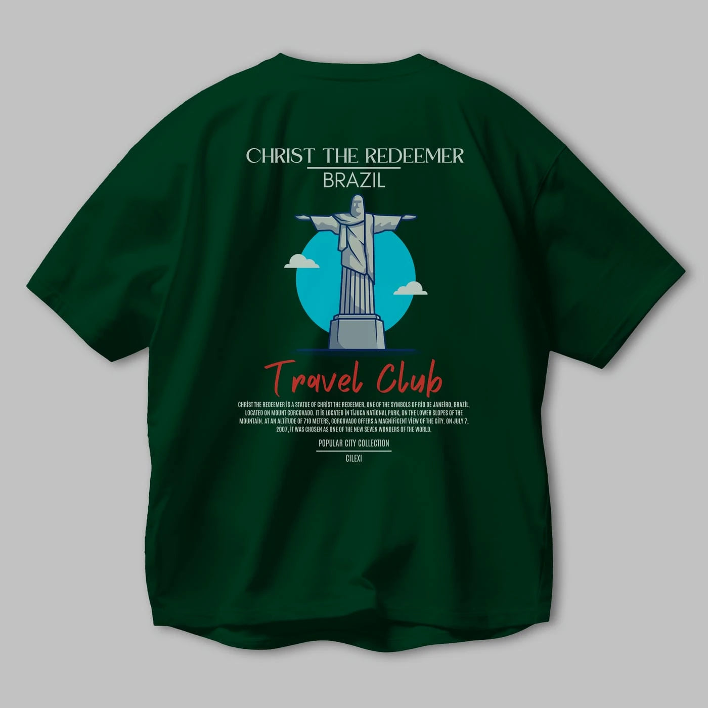 Christ The Redeemer Brazil Arka Baskılı Oversize t-shirt Erkek Kadın Pamuk Bisiklet Yaka tişort