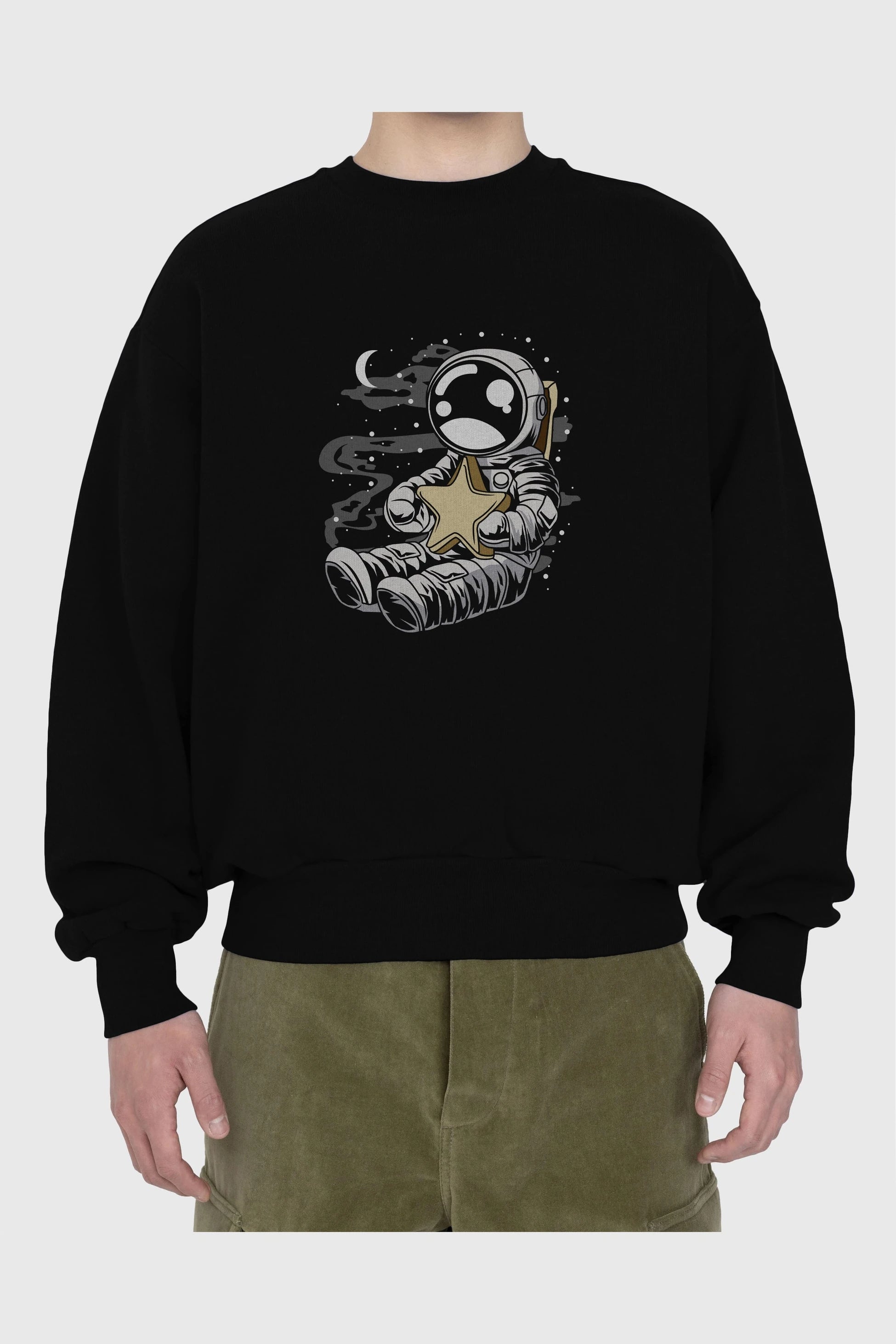 Astronaut Holding The Star Ön Baskılı Oversize Sweatshirt Erkek Kadın Unisex