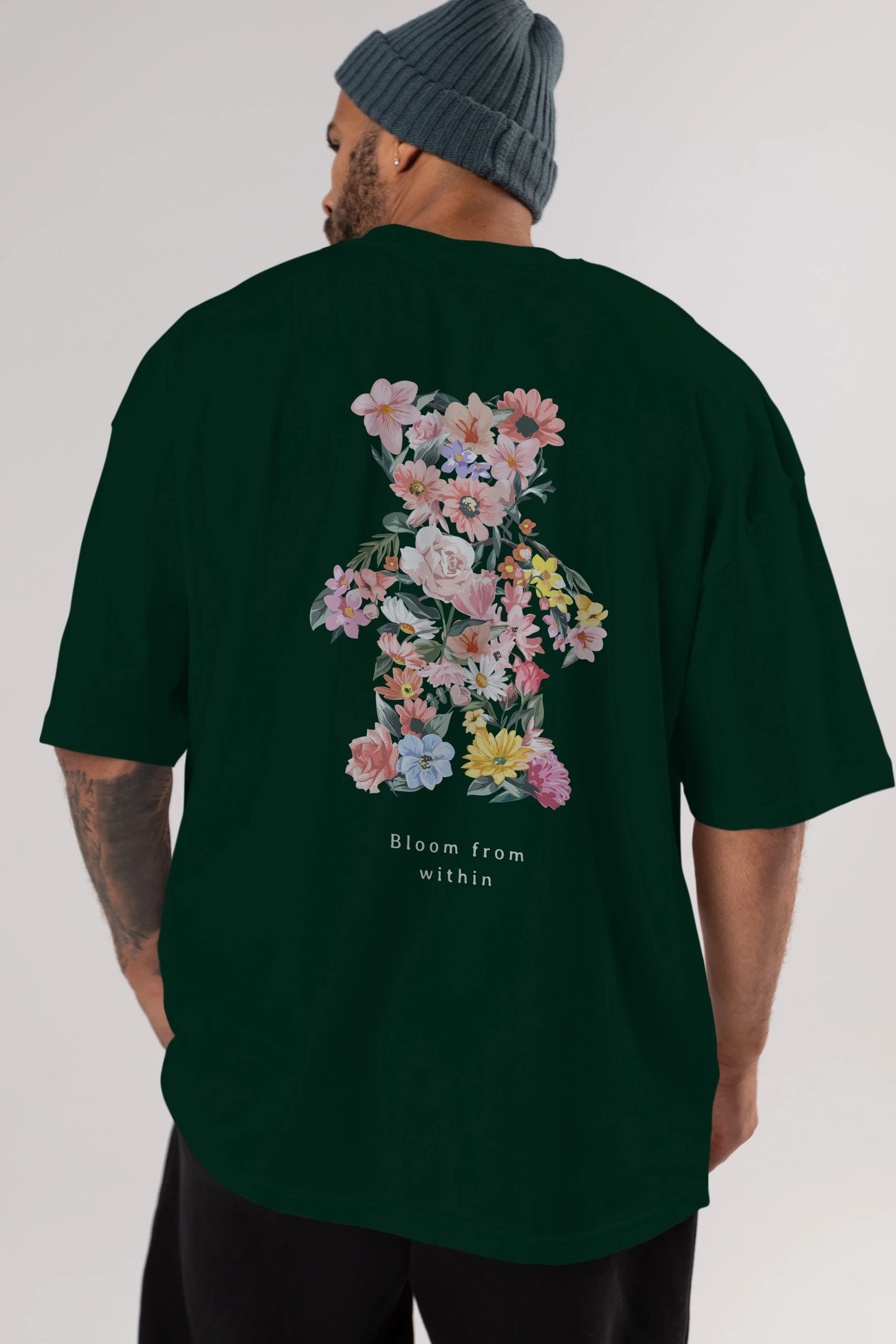 Bloom from Bear Arka Baskılı Oversize t-shirt Erkek Kadın Unisex
