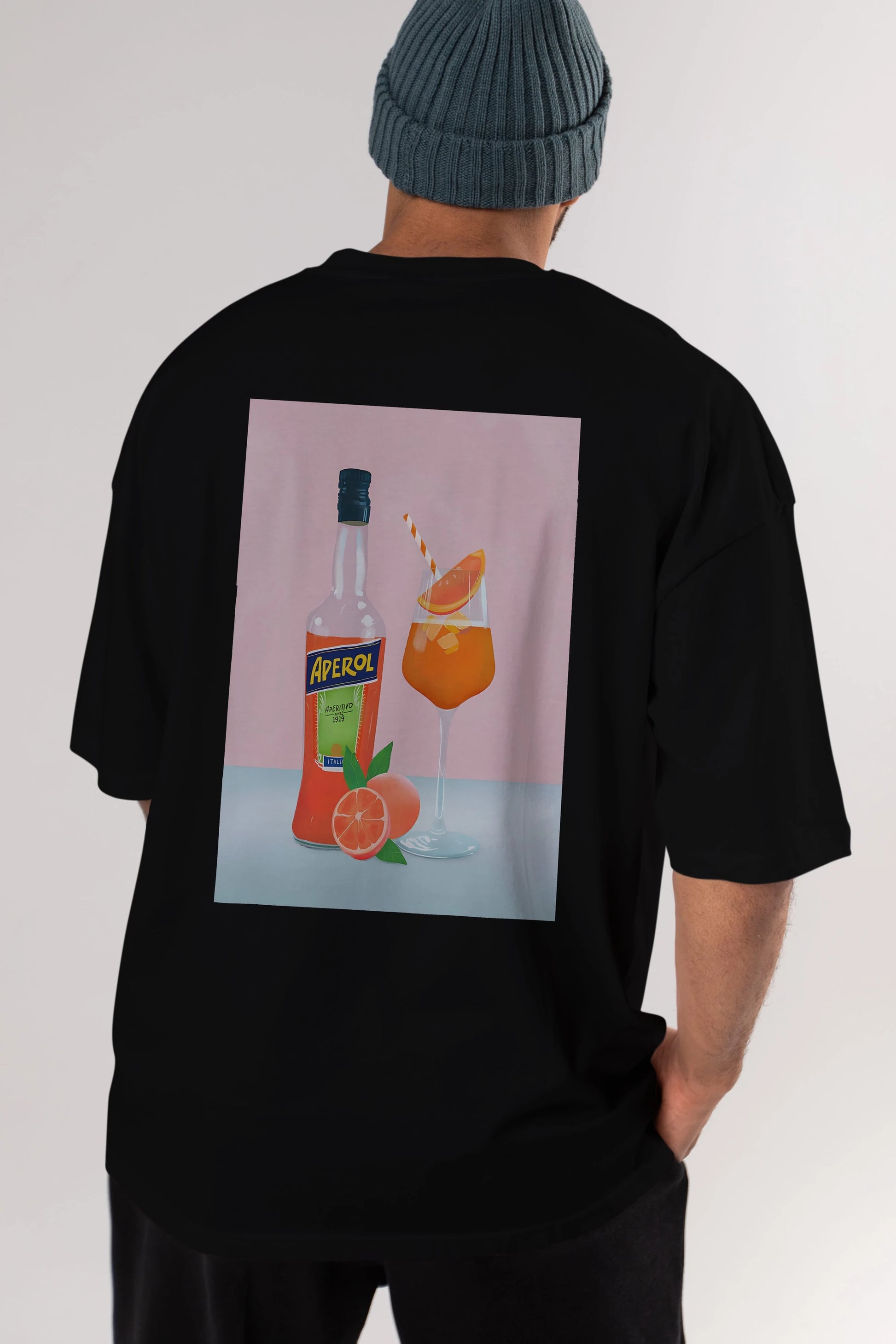 Aperol Spritz 3 Arka Baskılı Oversize t-shirt Erkek Kadın Unisex %100 Pamuk Bisiklet Yaka tişort
