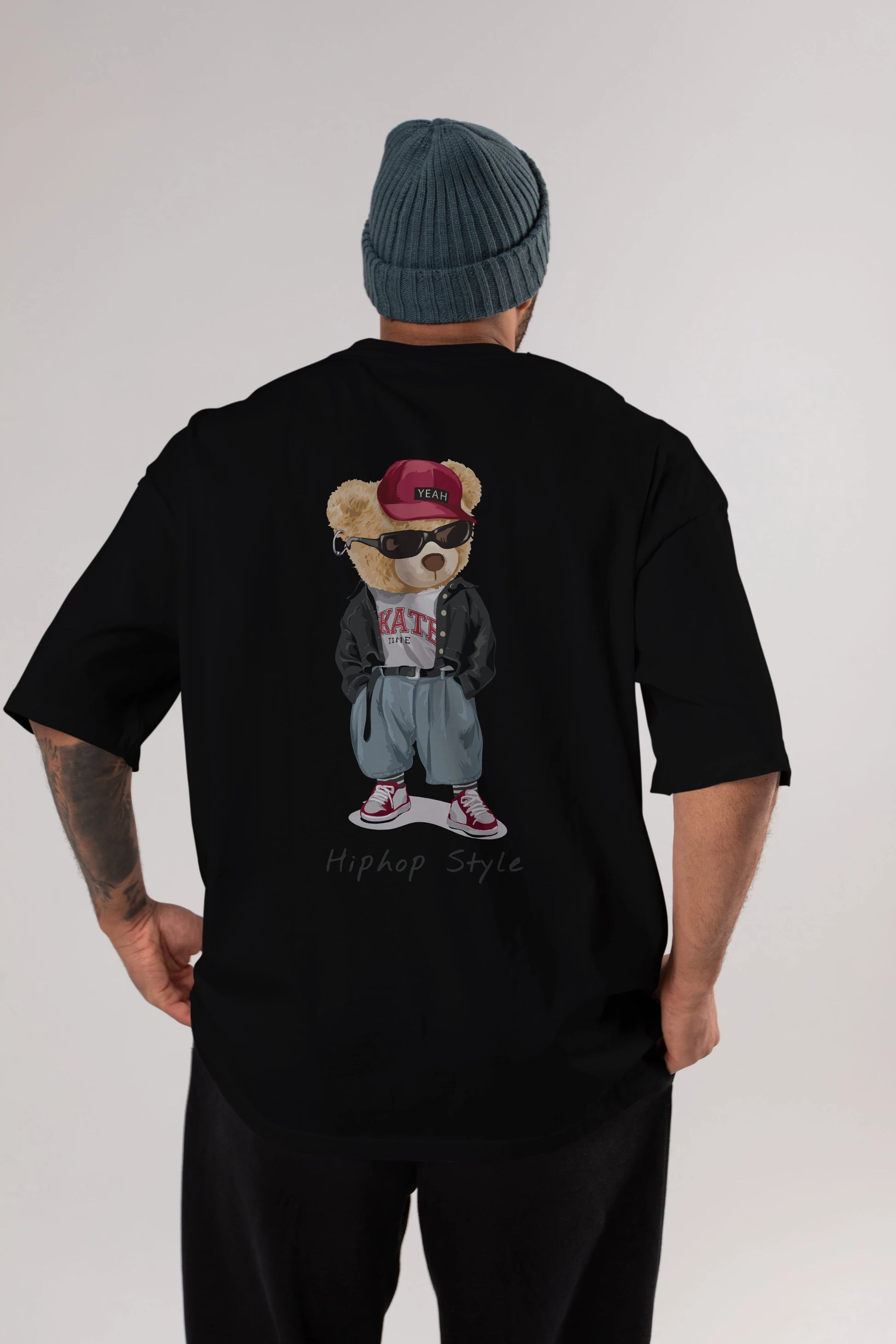 Teddy Bear Hiphop Style Arka Baskılı Oversize t-shirt Erkek Kadın Unisex %100 Pamuk