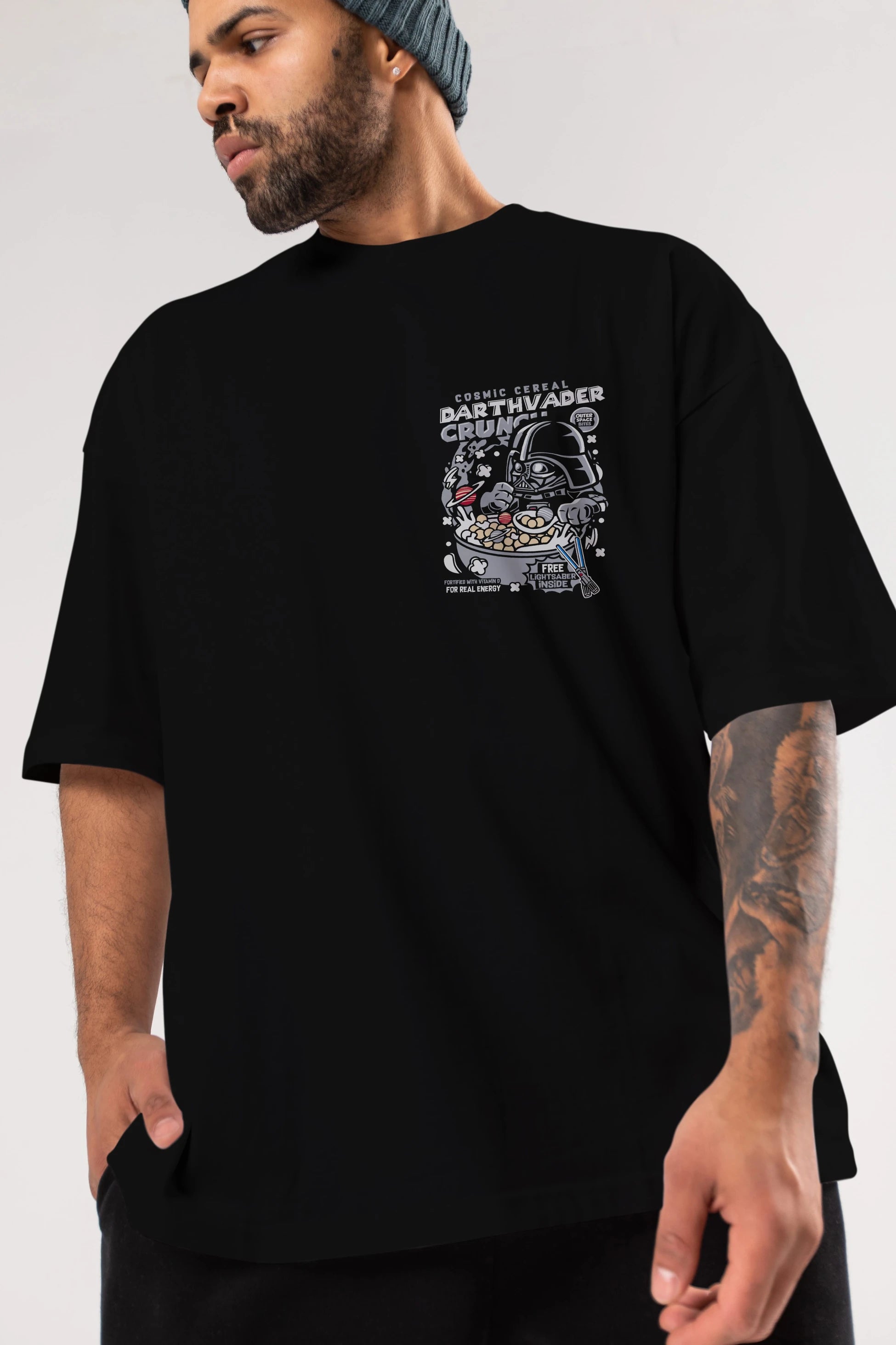 Darth Vader (2) Ön Sol Baskılı Oversize t-shirt Erkek Kadın Unisex %100 Pamuk Bisiklet Yaka tişort