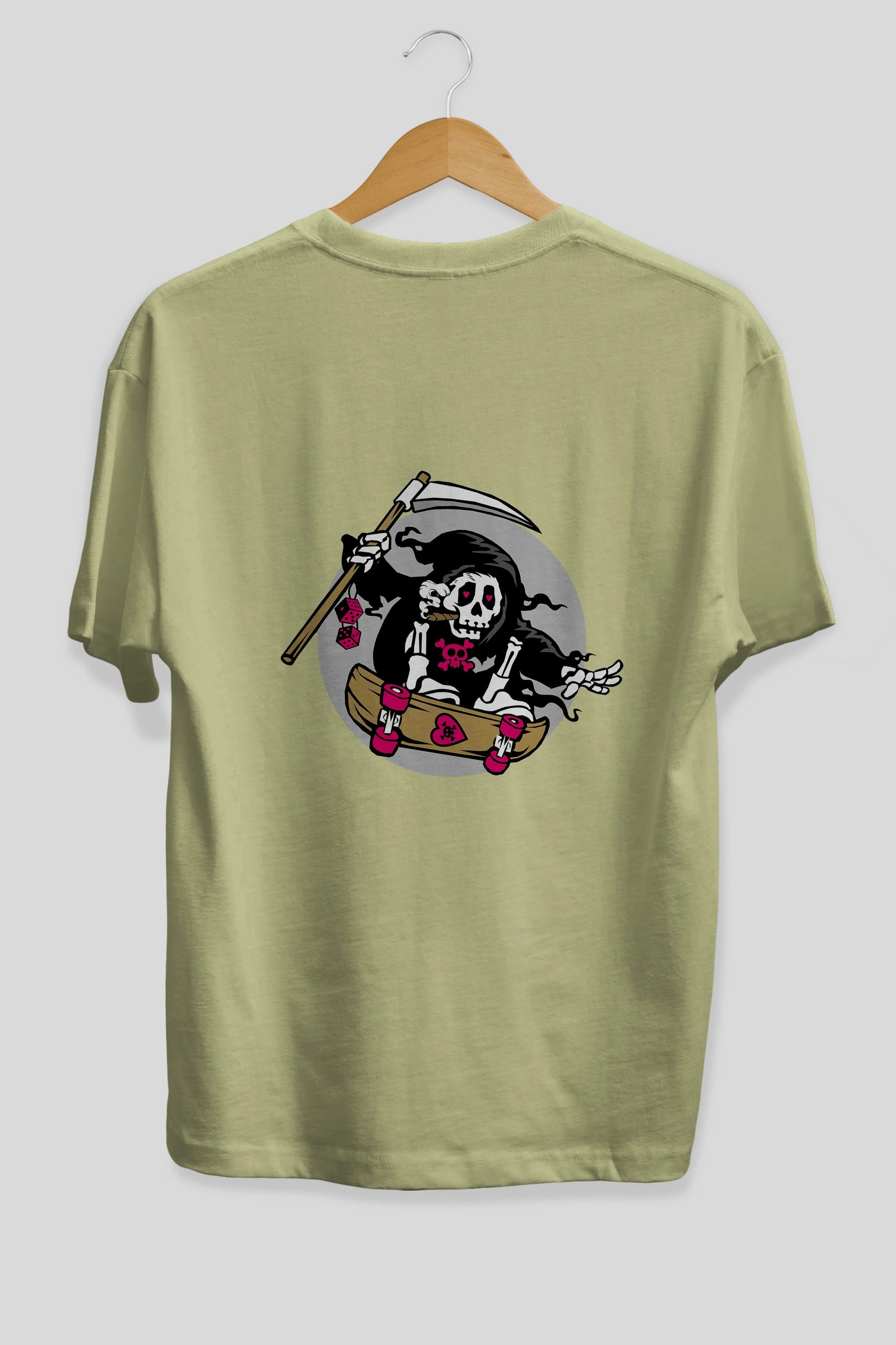 Grim Skater Arka Baskılı Oversize t-shirt Erkek Kadın Unisex %100 Pamuk tişort
