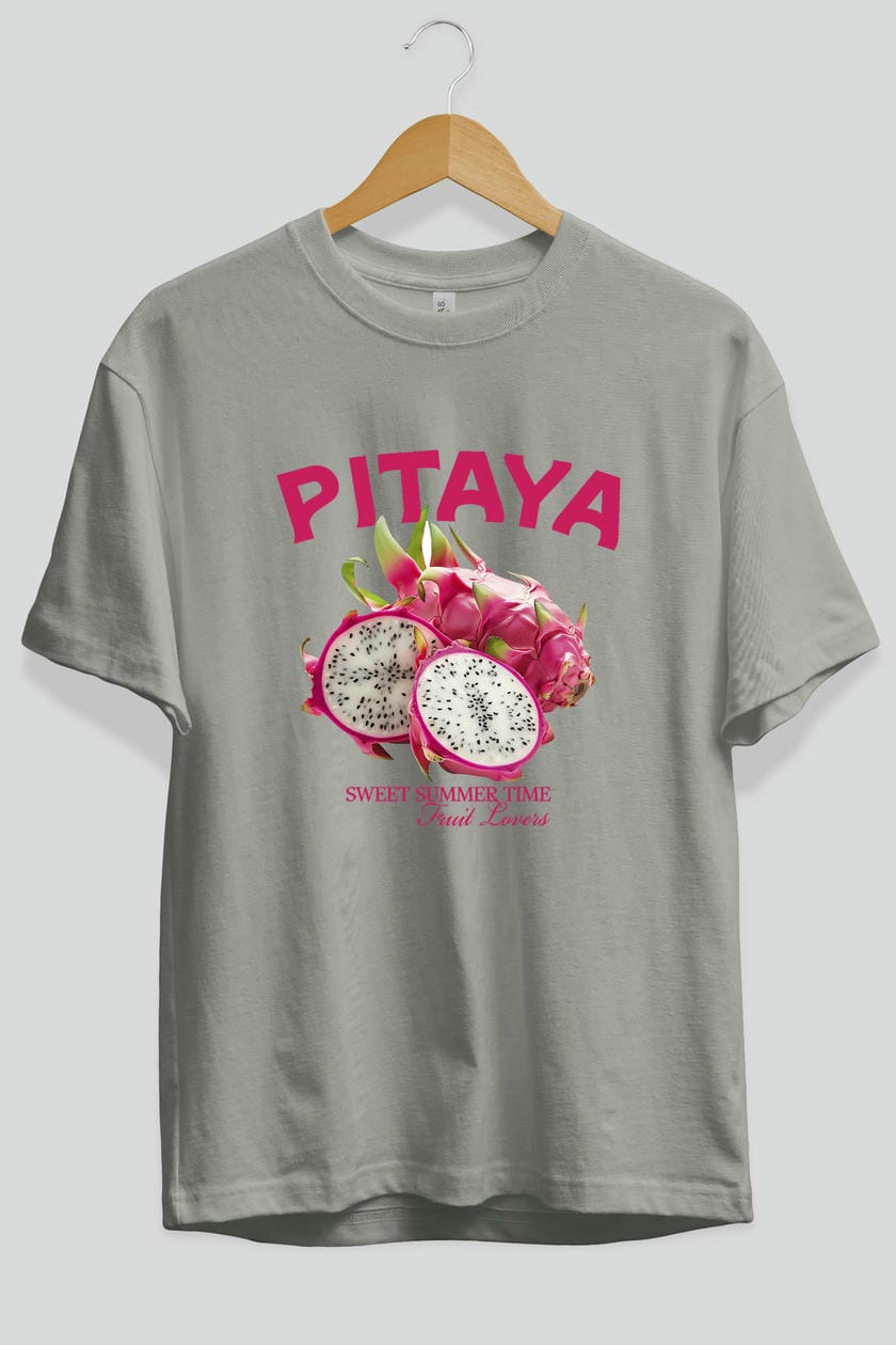 Pitaya Ön Baskılı Oversize t-shirt Erkek Kadın Pamuk Bisiklet Yaka tişort