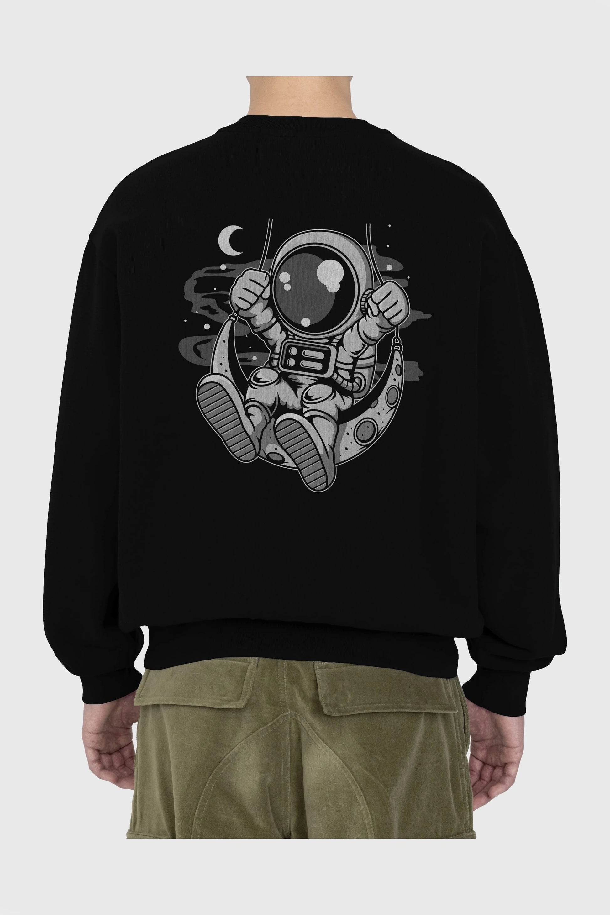 Astronaut Moon Swinger Arka Baskılı Oversize Sweatshirt Erkek Kadın Unisex