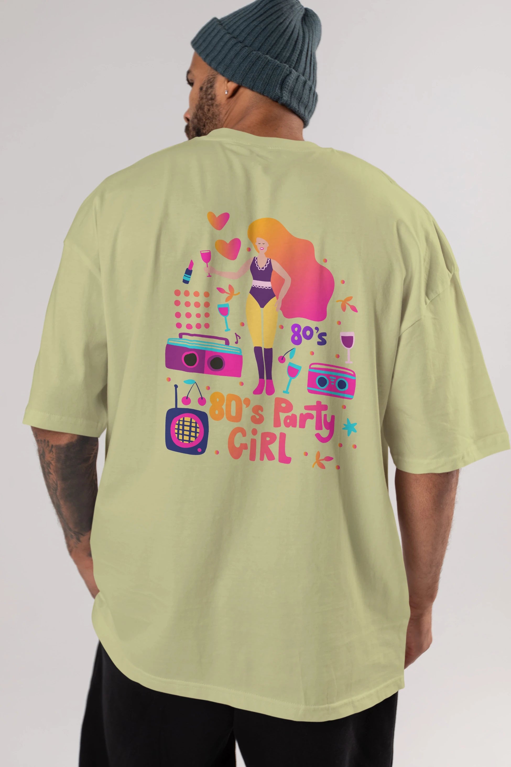 Retro Girl Party Arka Baskılı Oversize t-shirt Erkek Kadın Unisex