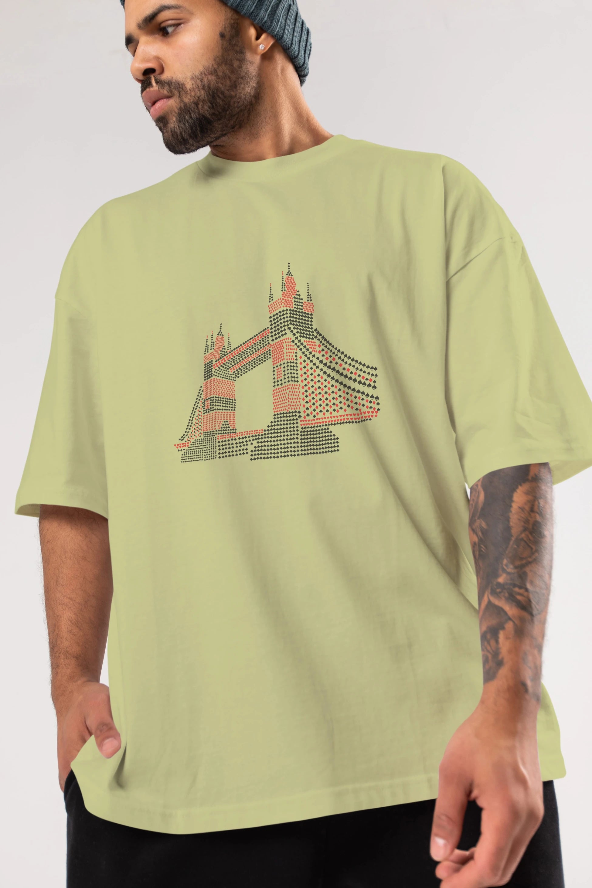 The Bridge Ön Baskılı Oversize t-shirt %100 pamuk Erkek Kadın Unisex