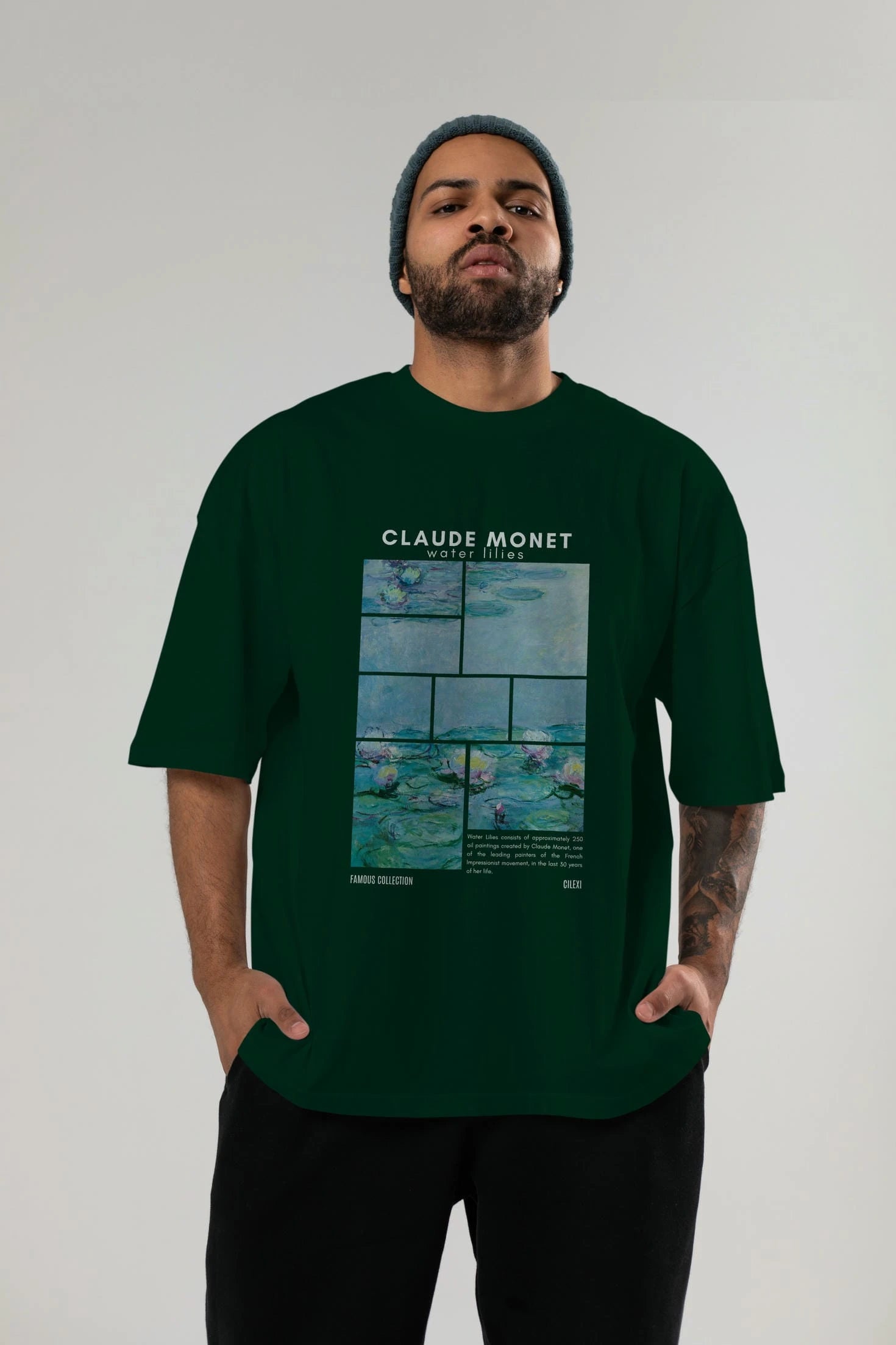 Claude Monet ön Baskılı Oversize t-shirt Erkek Kadın Bisiklet Yaka Pamuk tişort