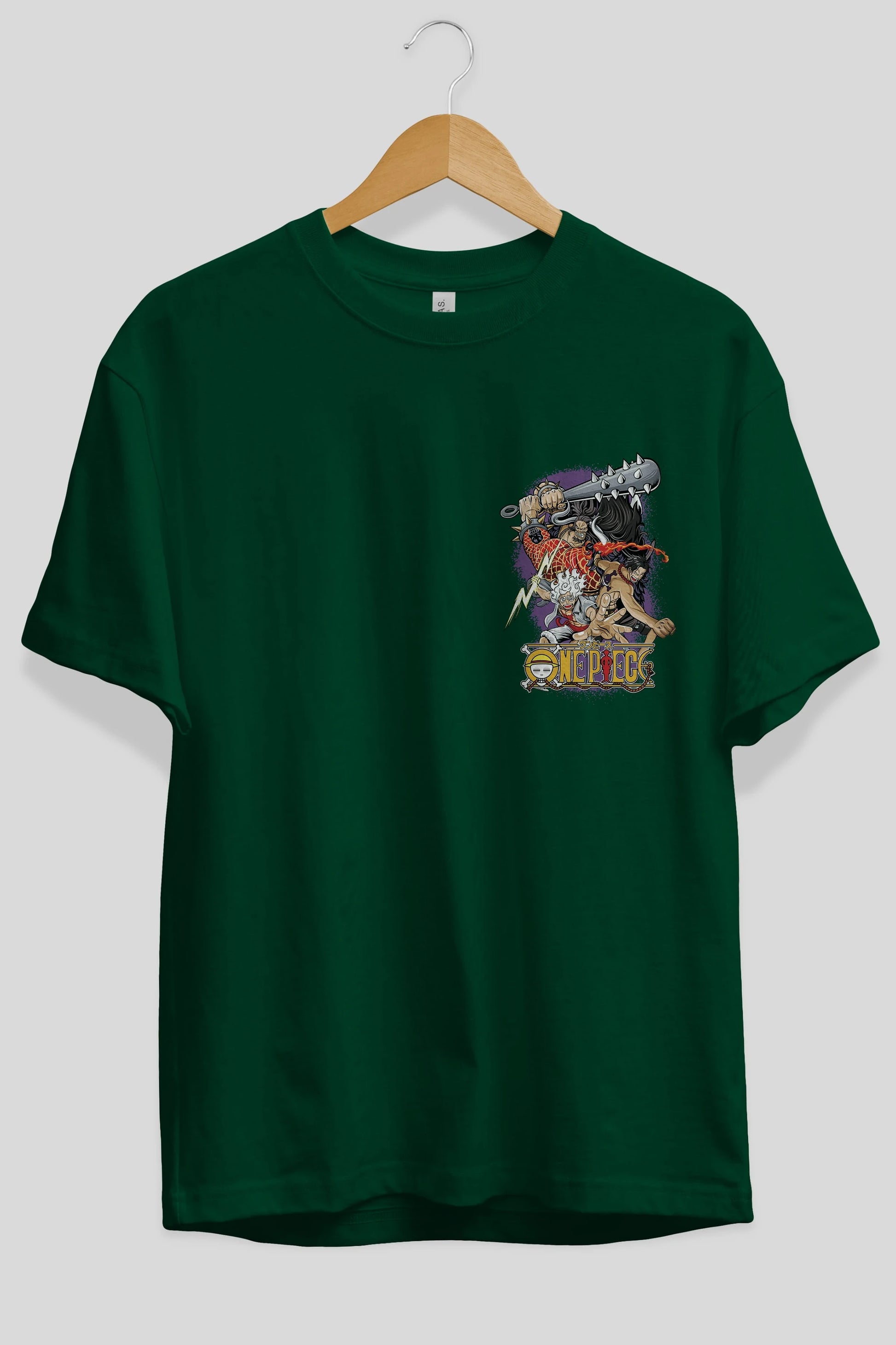 ONE PIECE (6) Ön Sol Baskılı Oversize t-shirt Erkek Kadın Unisex %100 Pamuk Bisiklet Yaka tişort