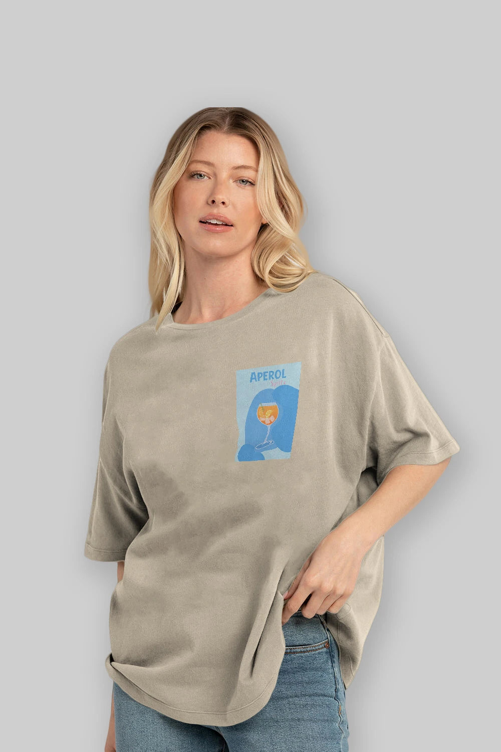 Aperol Spritz 10 Ön Sol Baskılı Oversize t-shirt Erkek Kadın Unisex %100 Pamuk Bisiklet Yaka tişort