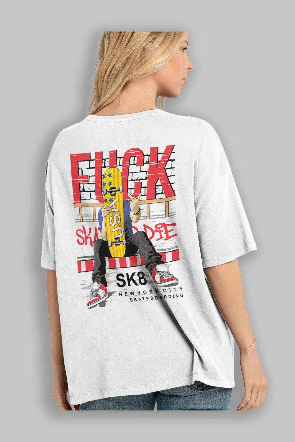 Skate or Die Arka Baskılı Oversize t-shirt Erkek Kadın Unisex