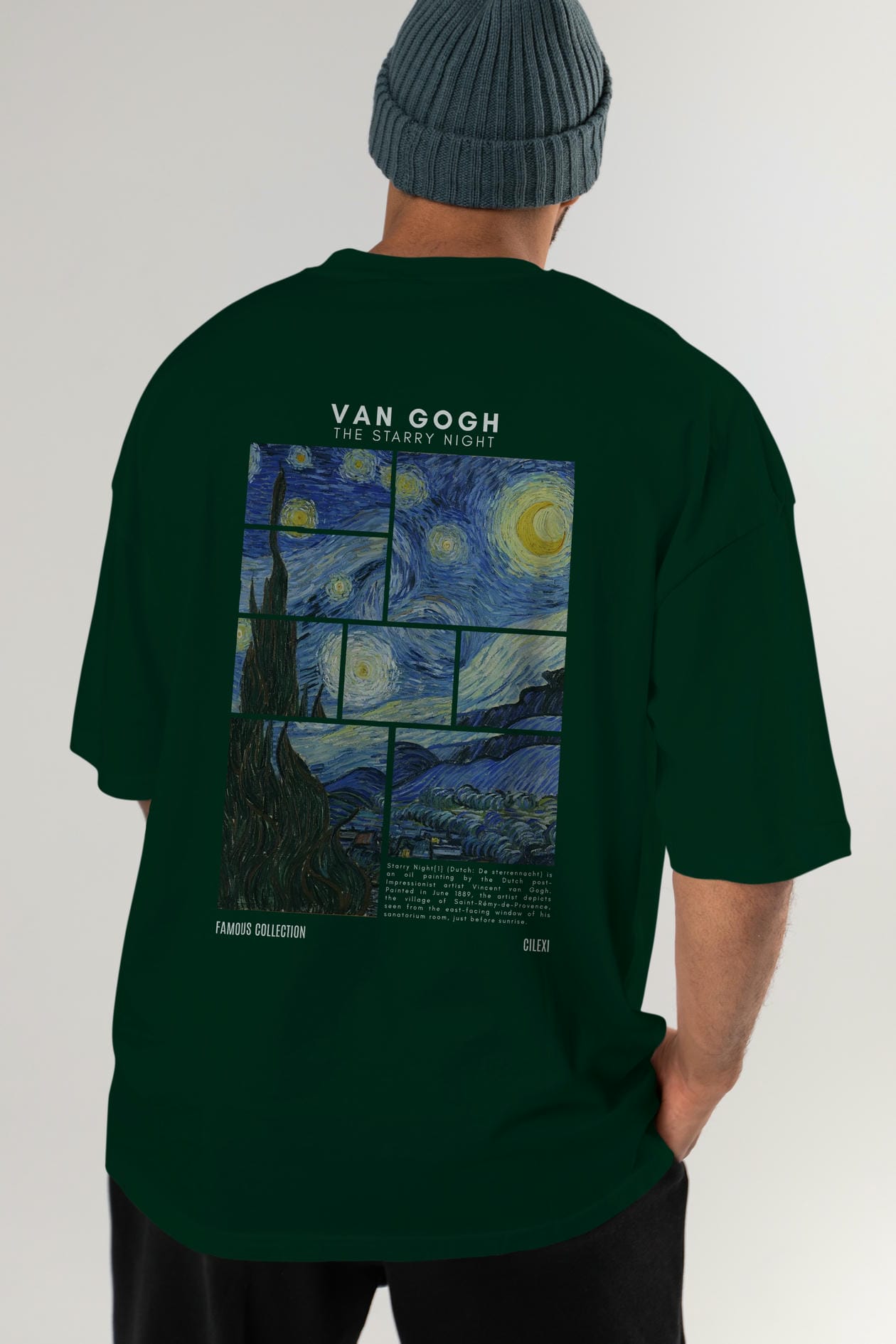 Van Gogh The Starry Night Arka Baskılı Oversize t-shirt Erkek Kadın Bisiklet Yaka Pamuk tişort