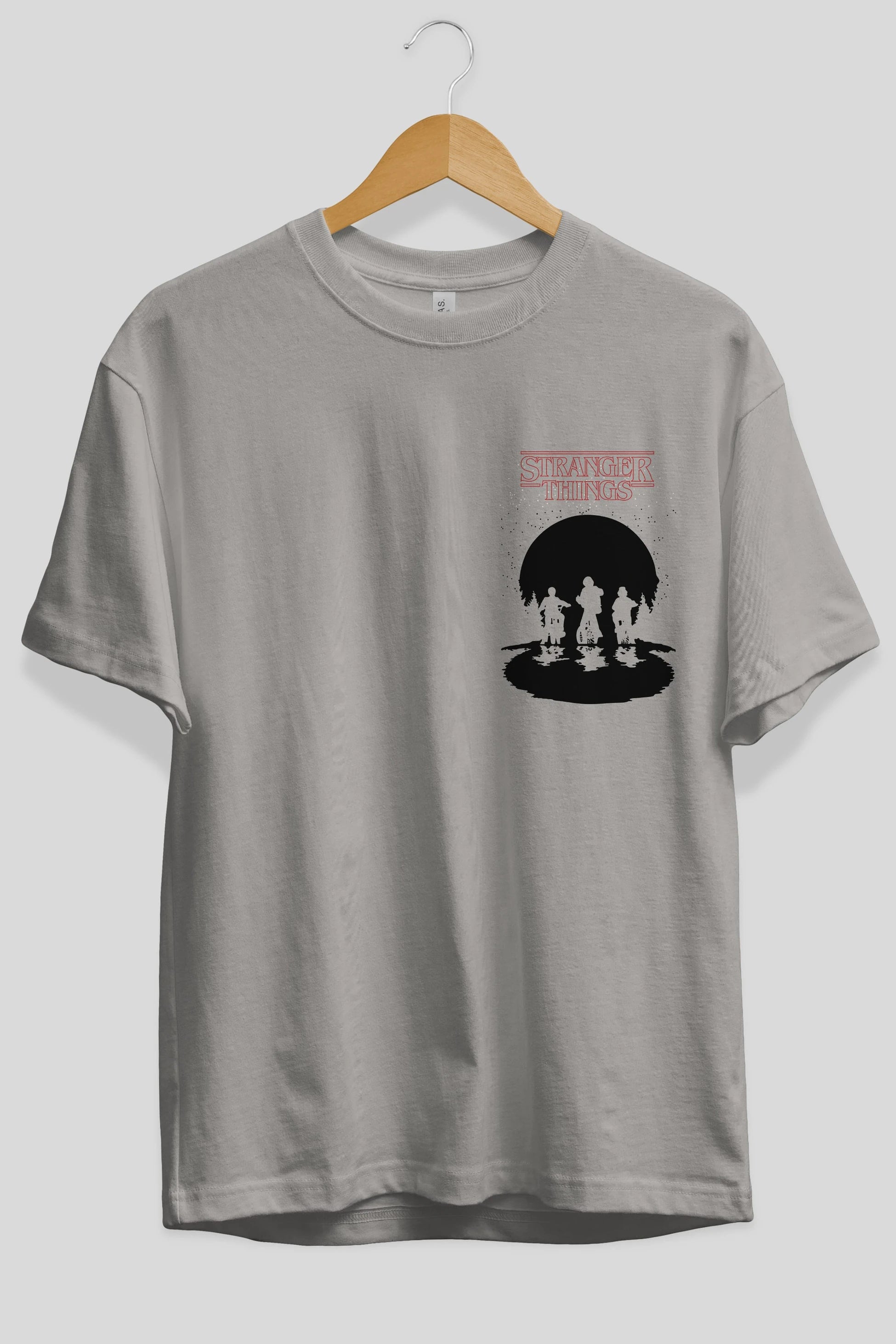 Stranger Things Ön Sol Baskılı Oversize t-shirt Erkek Kadın Unisex %100 Pamuk Bisiklet Yaka tişort