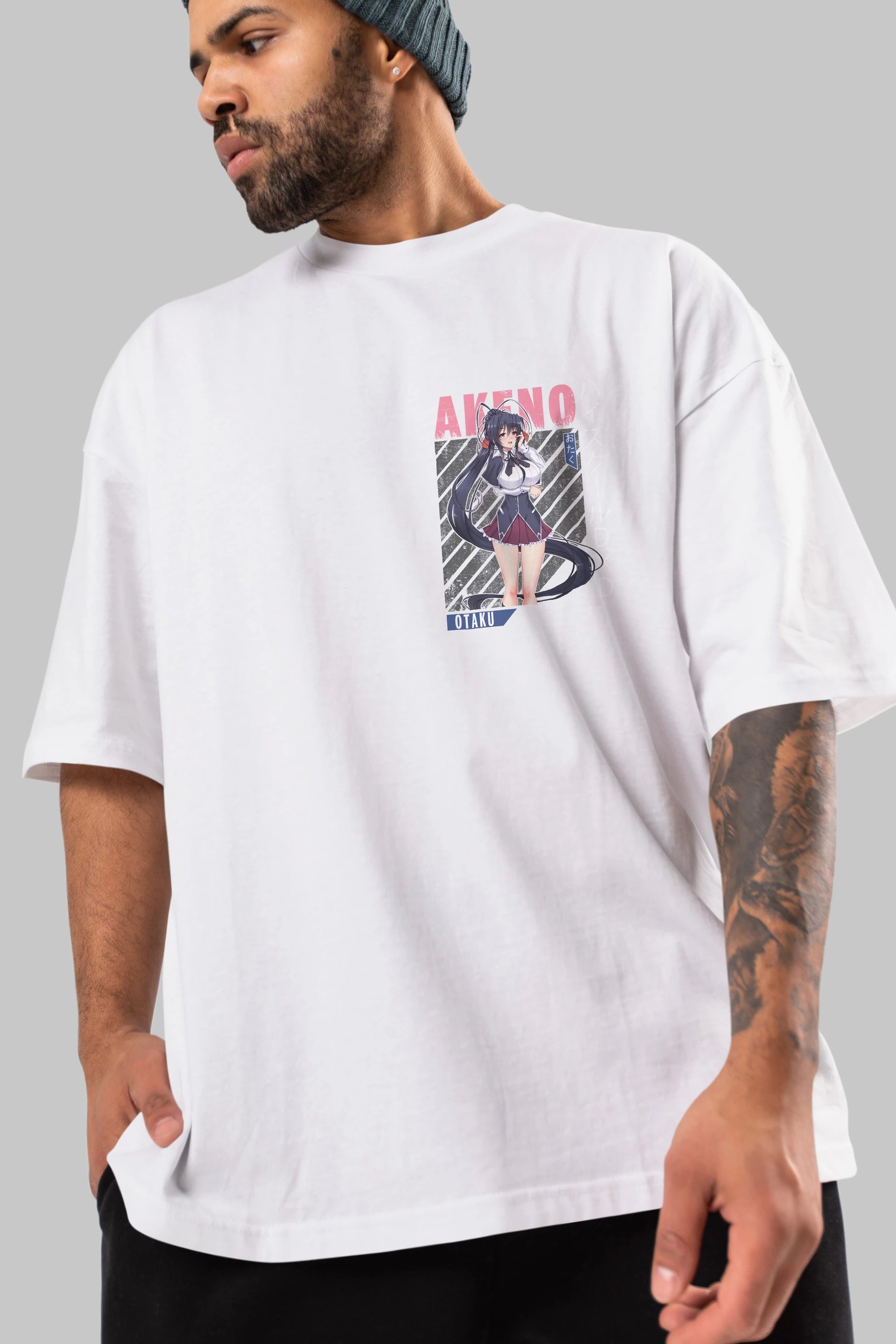 Akeno Himejima 4 Ön Sol Baskılı Oversize t-shirt Erkek Kadın Unisex %100 Pamuk Bisiklet Yaka tişort