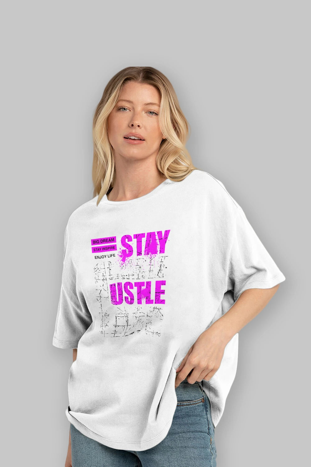 Stay Hustle Ön Baskılı Oversize t-shirt Erkek Kadın Unisex