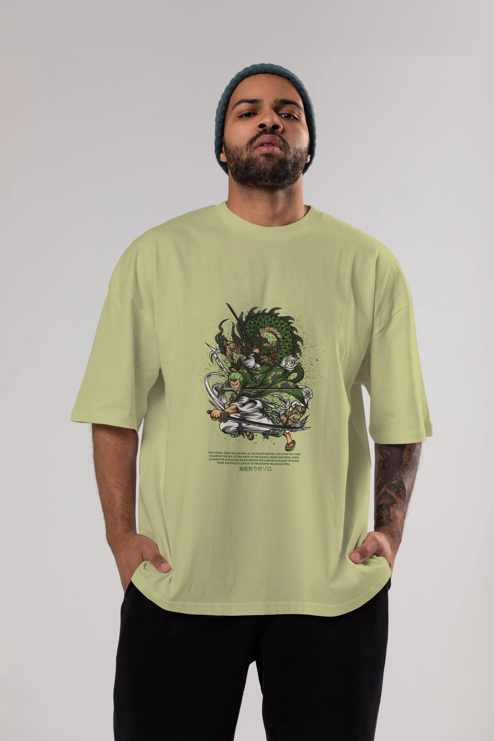 Zoro-ONE PIECE Anime Ön Baskılı Oversize t-shirt %100 pamuk Erkek Kadın Unisex