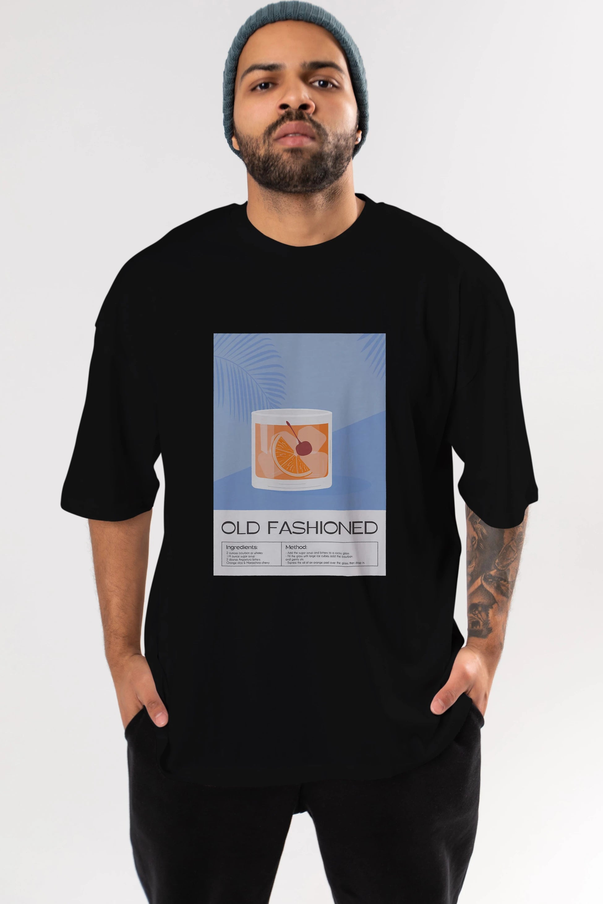 Old Fashioned 3 Ön Baskılı Oversize t-shirt Erkek Kadın Unisex %100 Pamuk Bisiklet Yaka tişort