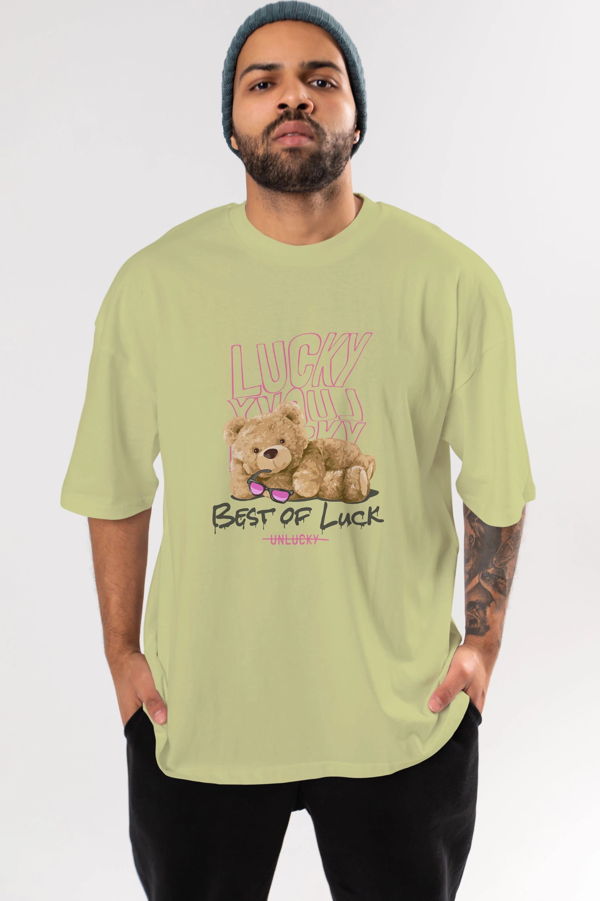Best of Lucky Bear Ön Baskılı Oversize t-shirt Erkek Kadın Unisex
