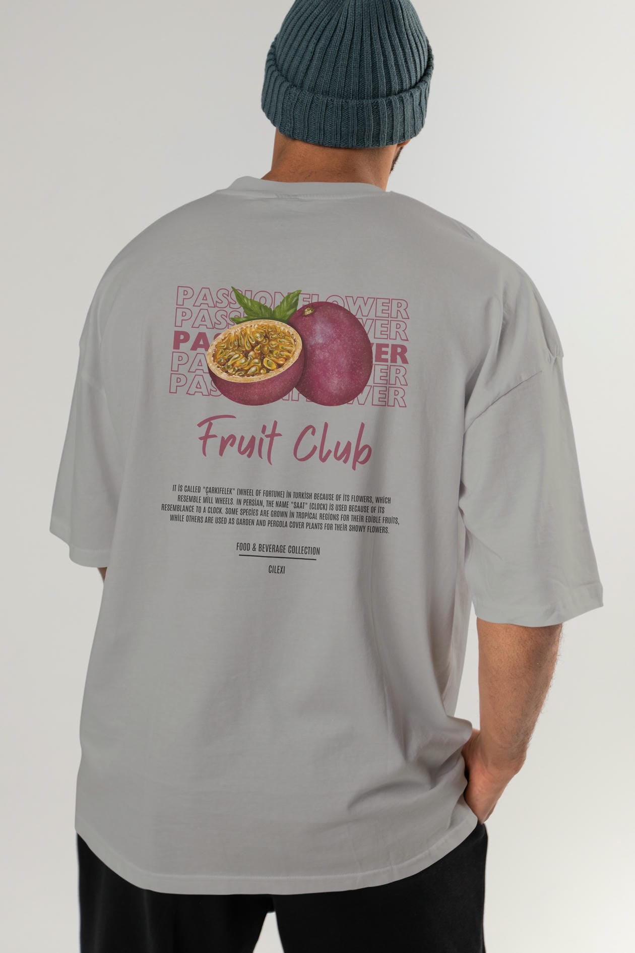Passionflower Arka Baskılı Oversize t-shirt Erkek Kadın Pamuk Bisiklet Yaka tişort